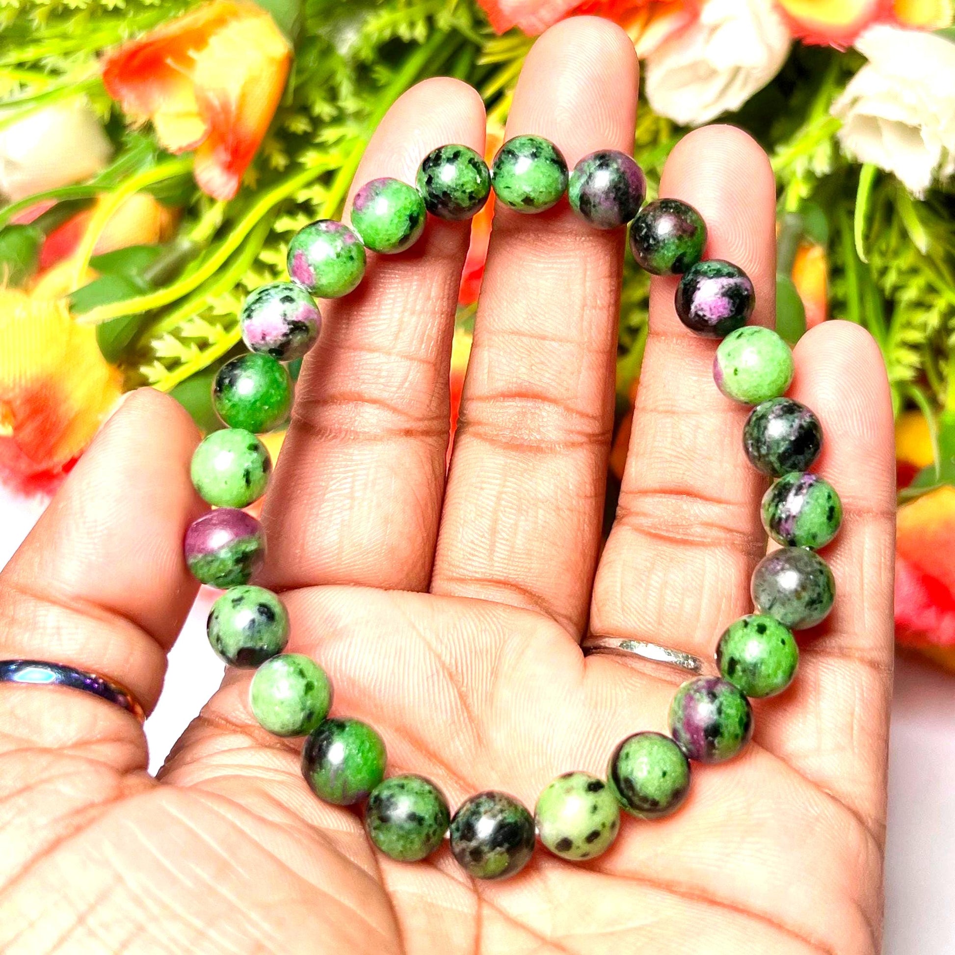 African Ruby Zoisite Stone Bracelet l Stretchable Bracelet l Unisex Bracelet l 8 MM Bracelet