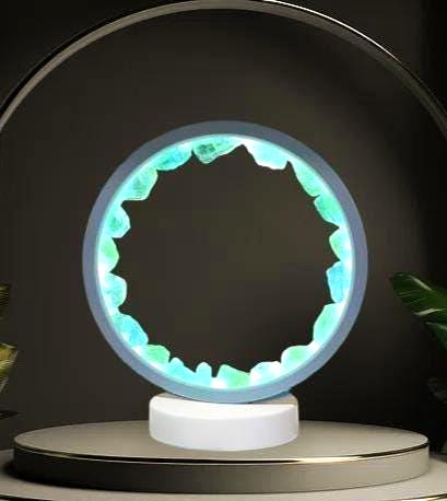 Green Fluorite Stone Crystal USB Night Light – Harmonizing Lamp for Focus, Ambiance, Meditation, Home & Office Décor, Housewarming Gift