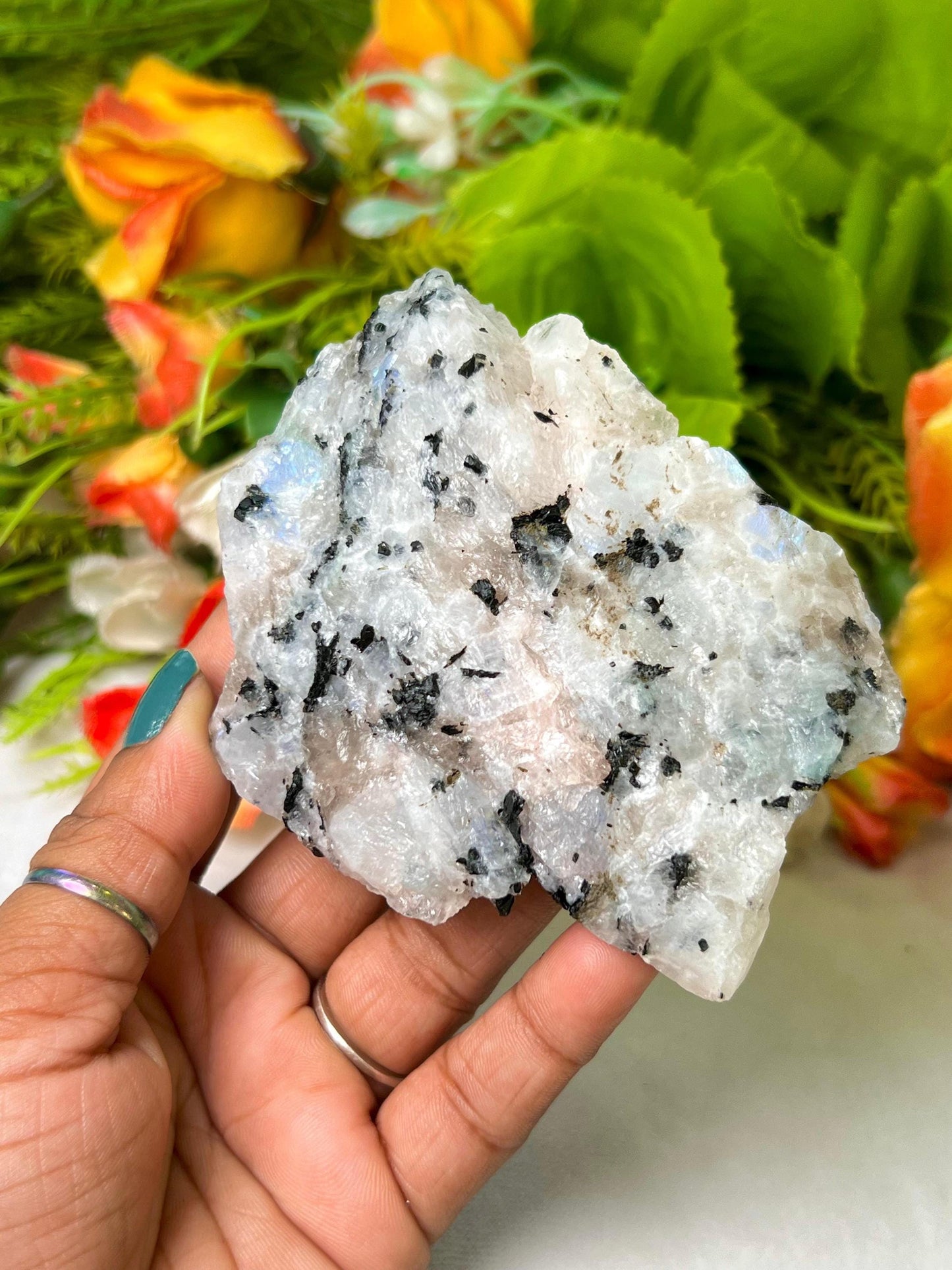 Premium White Rainbow Moonstone Crystal Natural Rough Stone with Beautiful Rainbow 198 Gram
