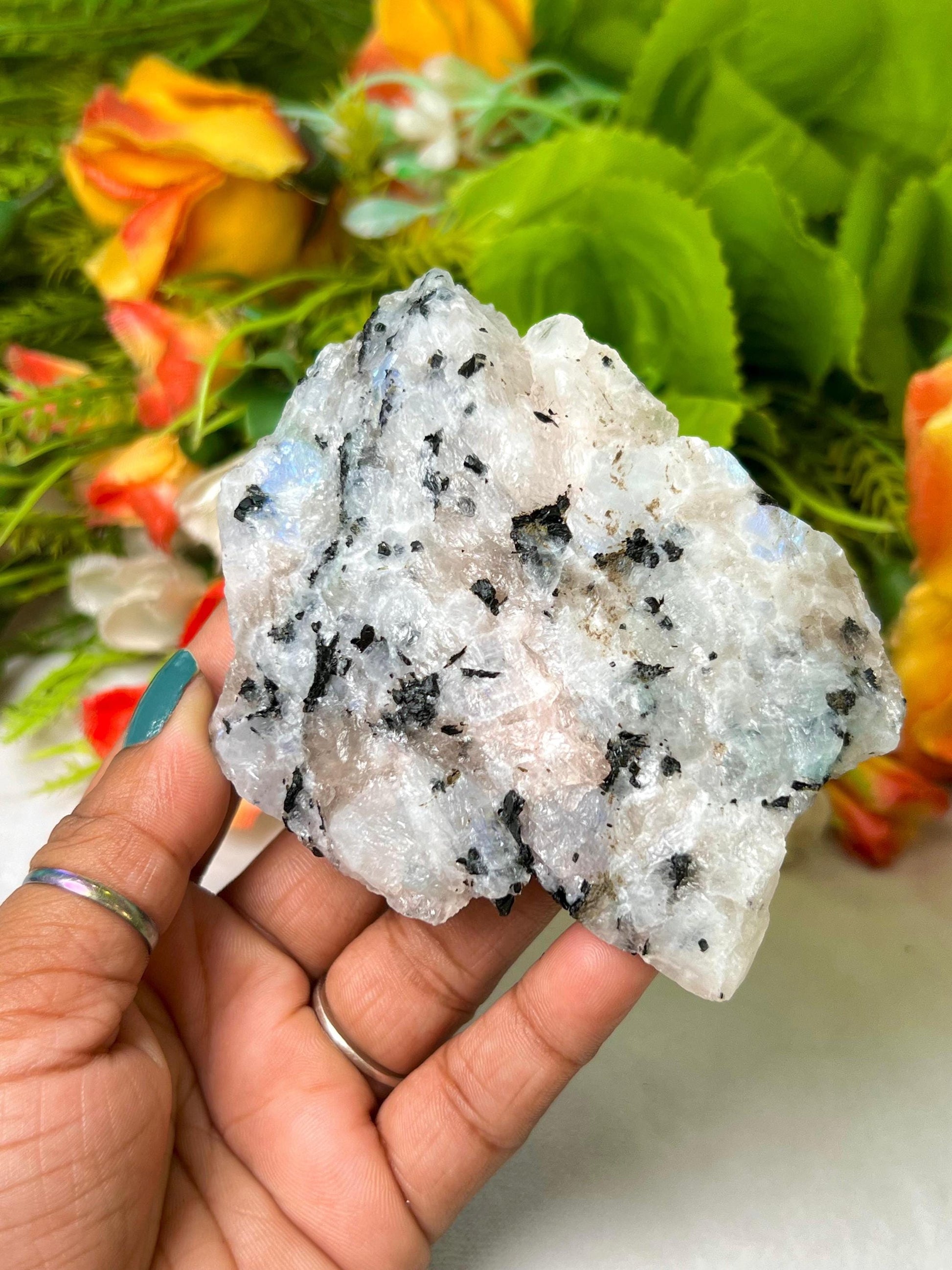 Premium White Rainbow Moonstone Crystal Natural Rough Stone with Beautiful Rainbow 198 Gram