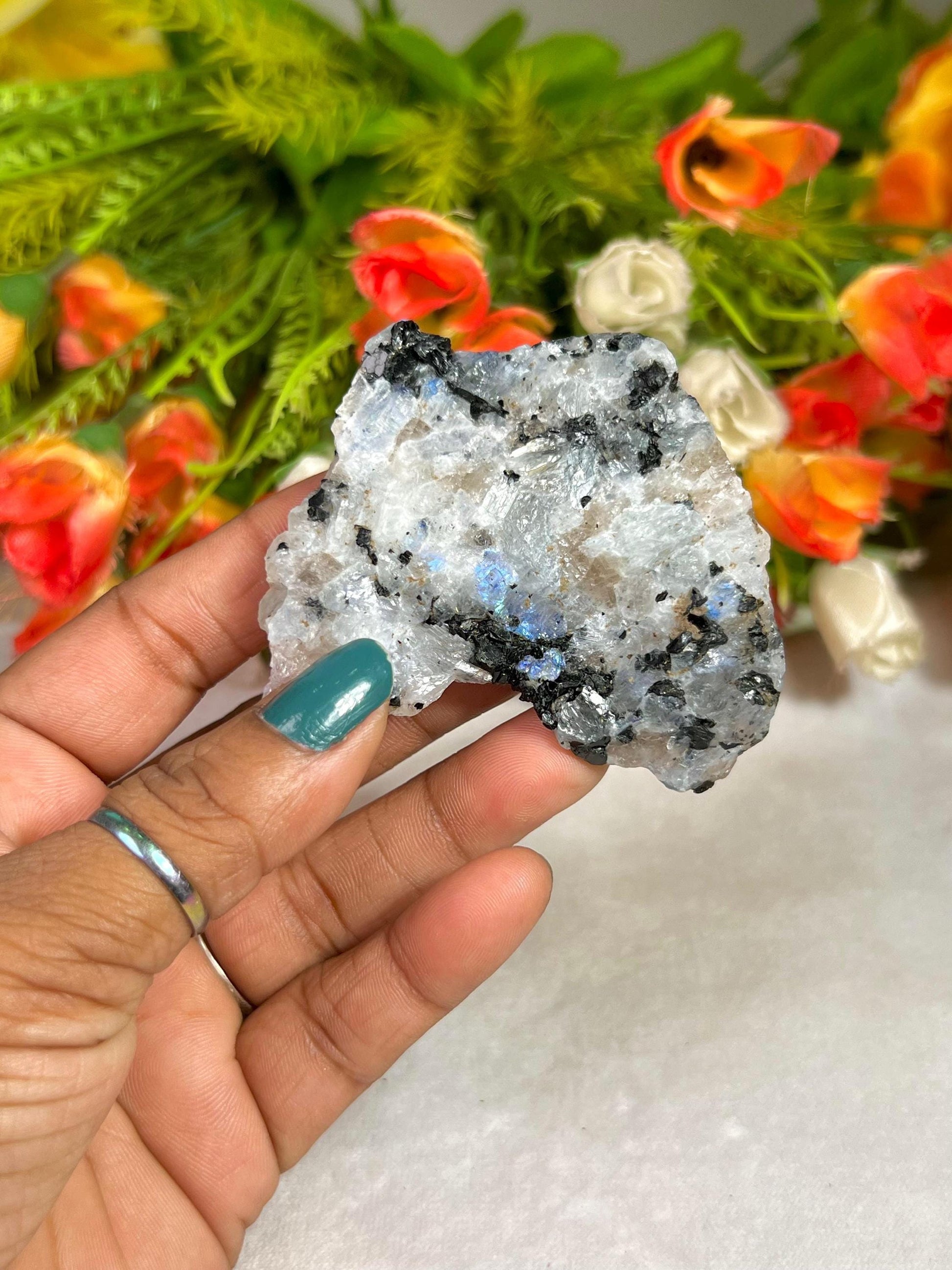 Premium White Rainbow Moonstone Crystal Natural Rough Stone with Beautiful Rainbow 69 Gram