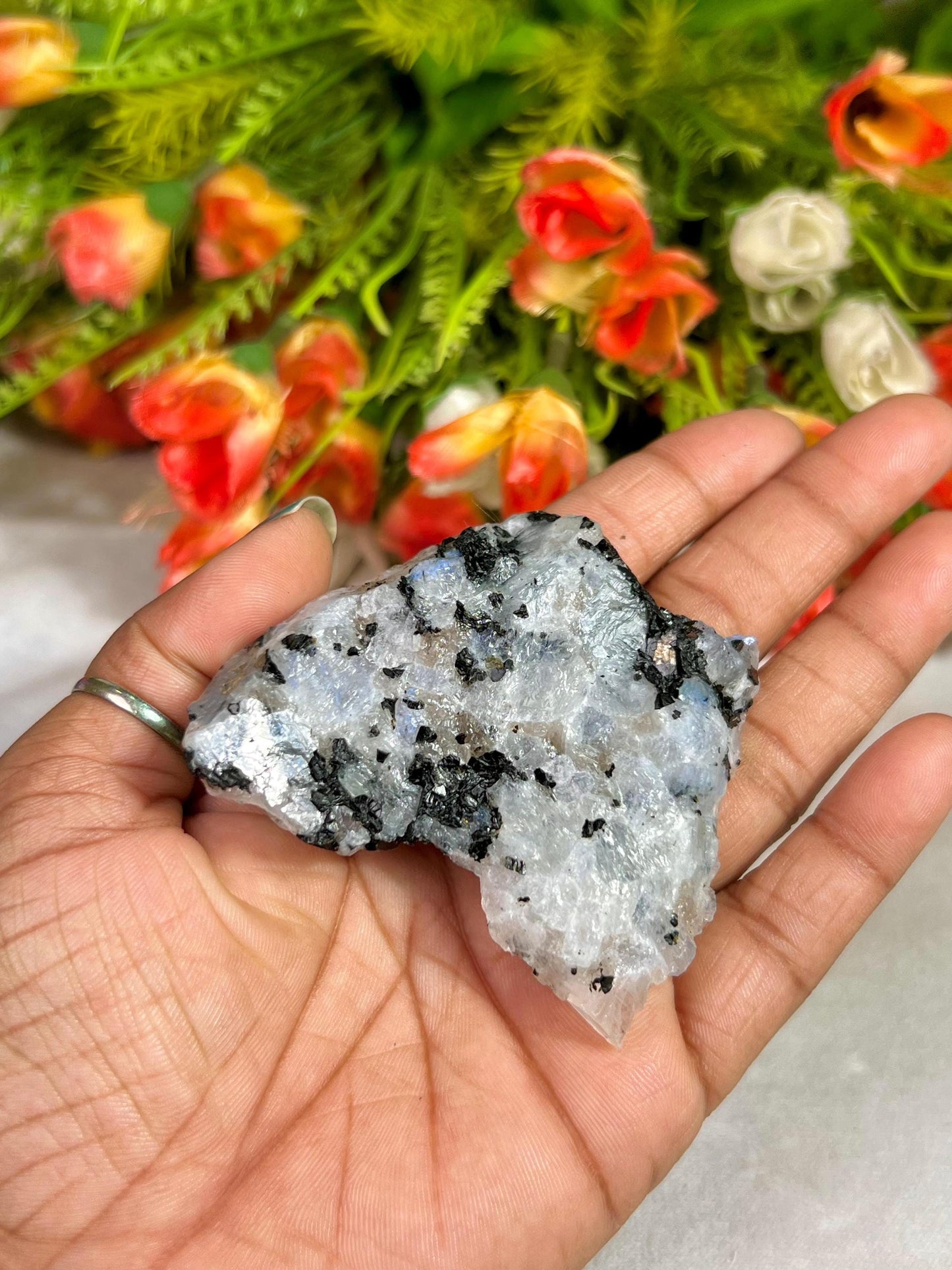 Premium White Rainbow Moonstone Crystal Natural Rough Stone with Beautiful Rainbow 69 Gram
