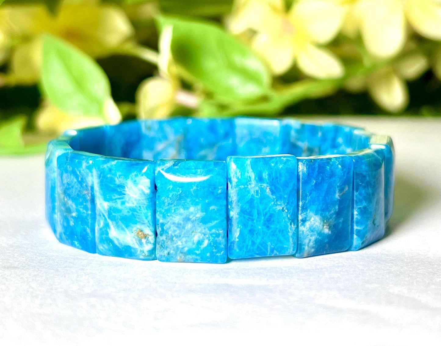 15 MM Blue Apatite Stone Bracelet l Stretchable Bracelet