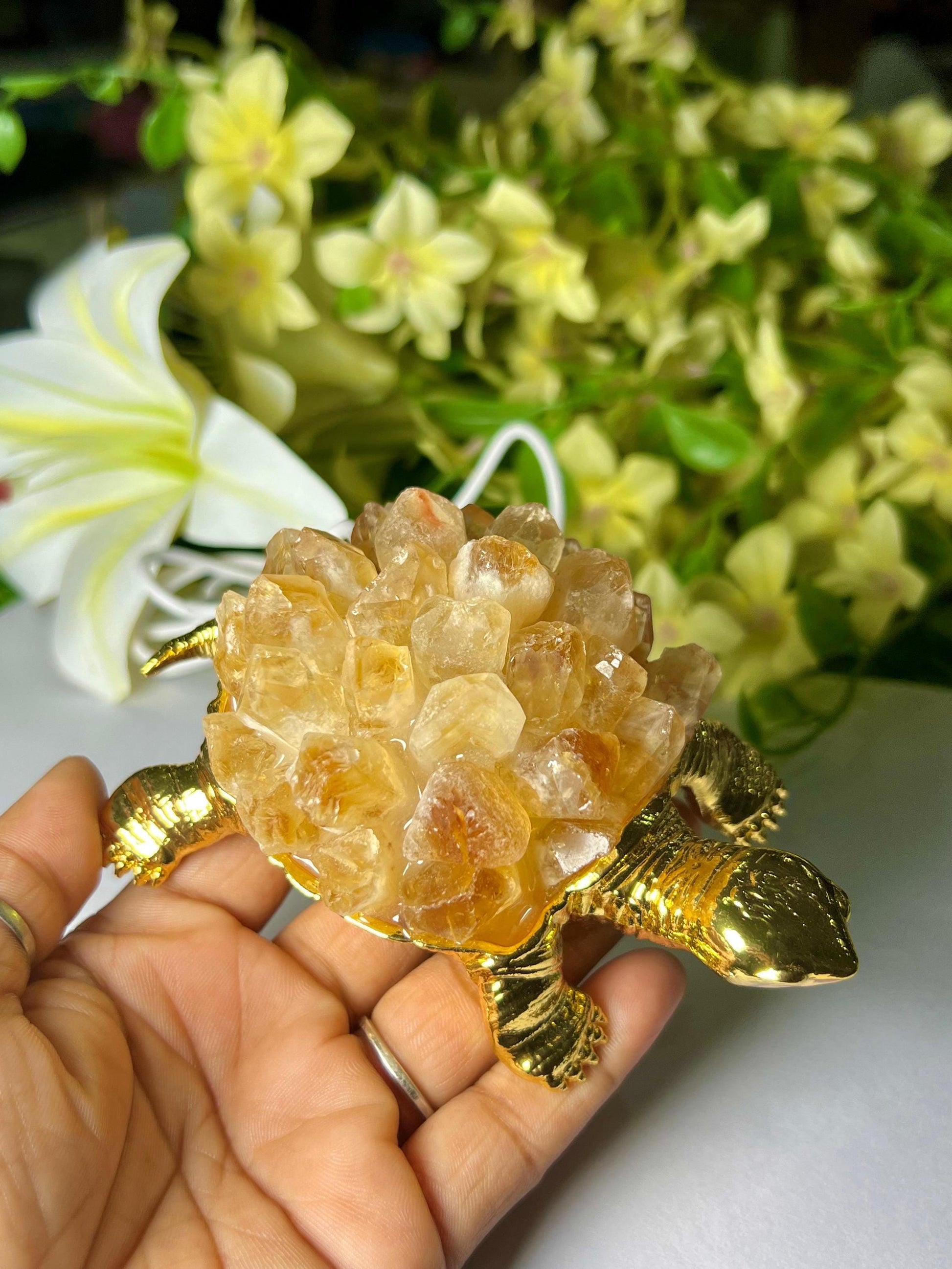 Citrine Natural Crystal Quartz Cluster Turtle USB Night Light –Energizing Lamp for Abundance,Ambiance, Home & Office Décor,Housewarming Gift