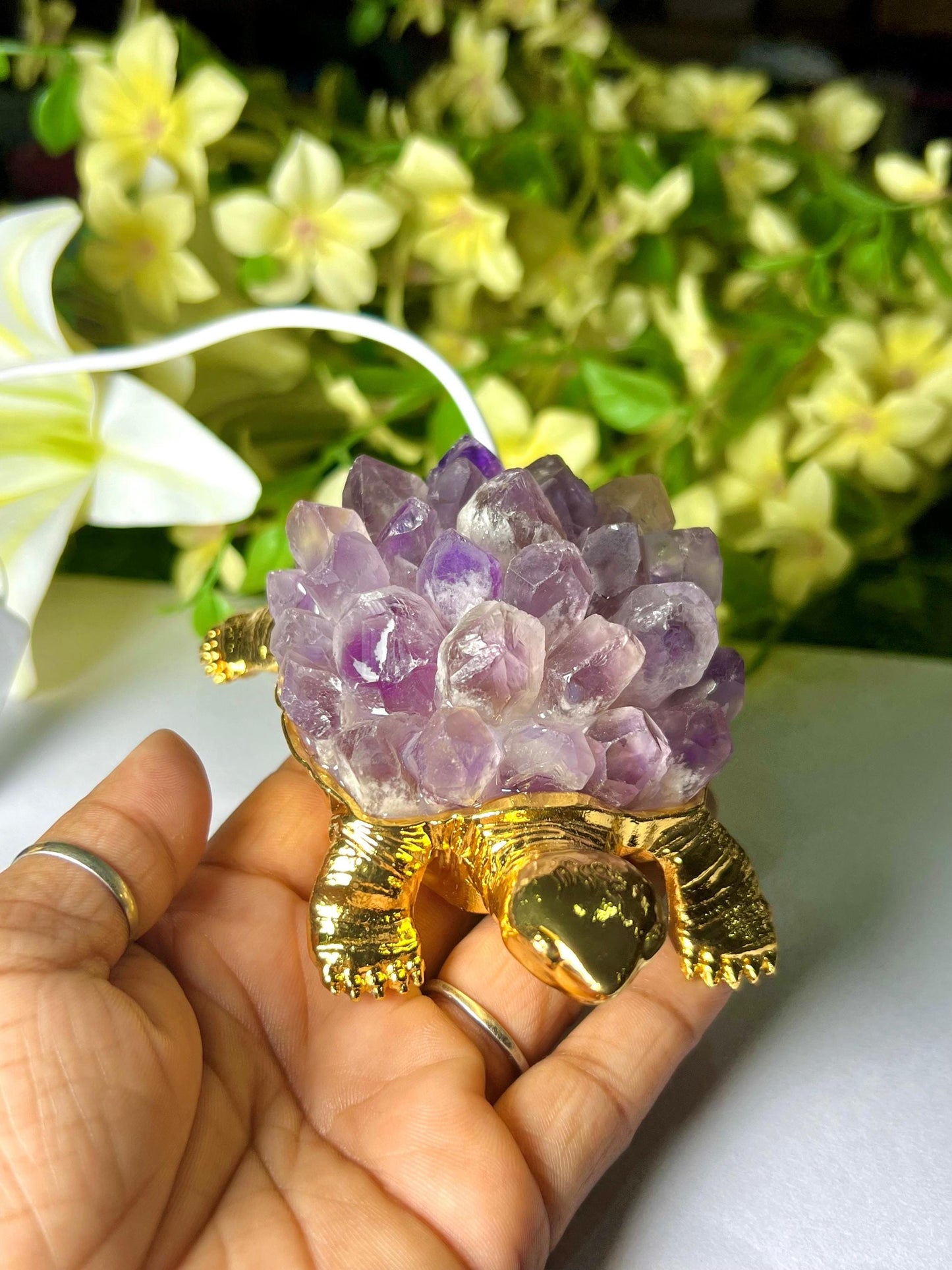 Amethyst Natural Crystal Quartz Cluster Turtle USB Night Light–Energizing Lamp for Abundance,Ambiance, Home & Office Décor,Housewarming Gift