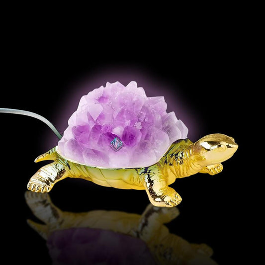 Amethyst Natural Crystal Quartz Cluster Turtle USB Night Light–Energizing Lamp for Abundance,Ambiance, Home & Office Décor,Housewarming Gift