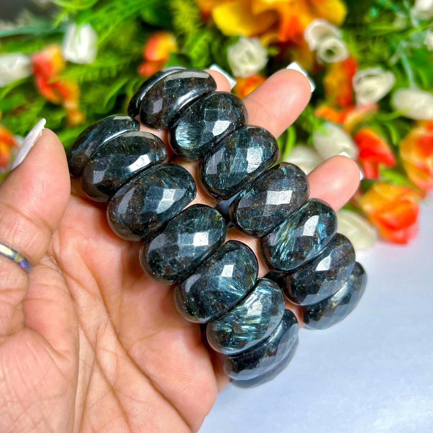 25 MM Greenland Nuummite Stone Bracelet l Stretchable Bracelet