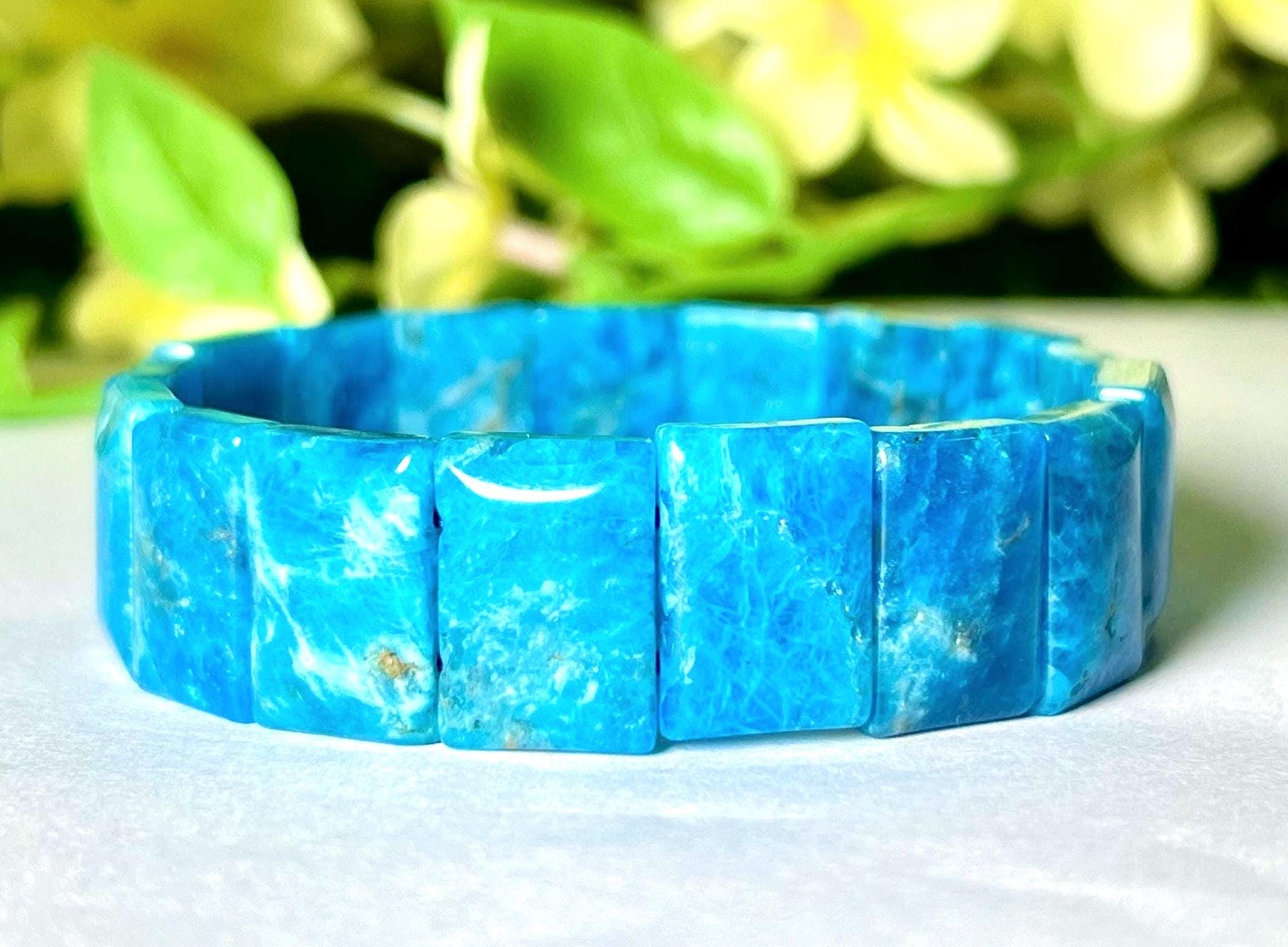 15 MM Blue Apatite Stone Bracelet l Stretchable Bracelet