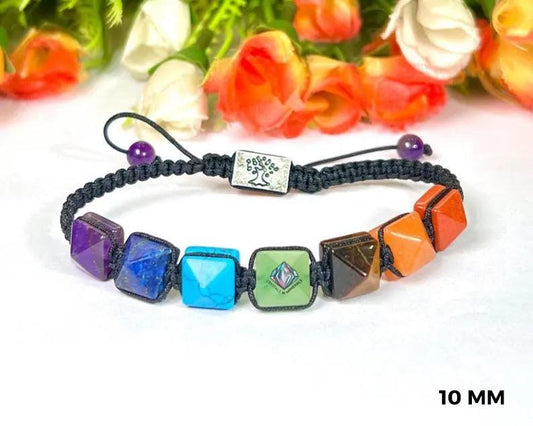 7 Seven Chakra Stone Pyramid Shape Stone Bracelet l 10 MM Adjustable Bracelet