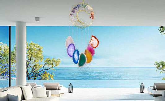 7 Seven Chakras Agate Slice with 7 Seven Chakras Tree of Life  Windchime Feng Shui Vastu , Home & Office Décor, Housewarming Gift