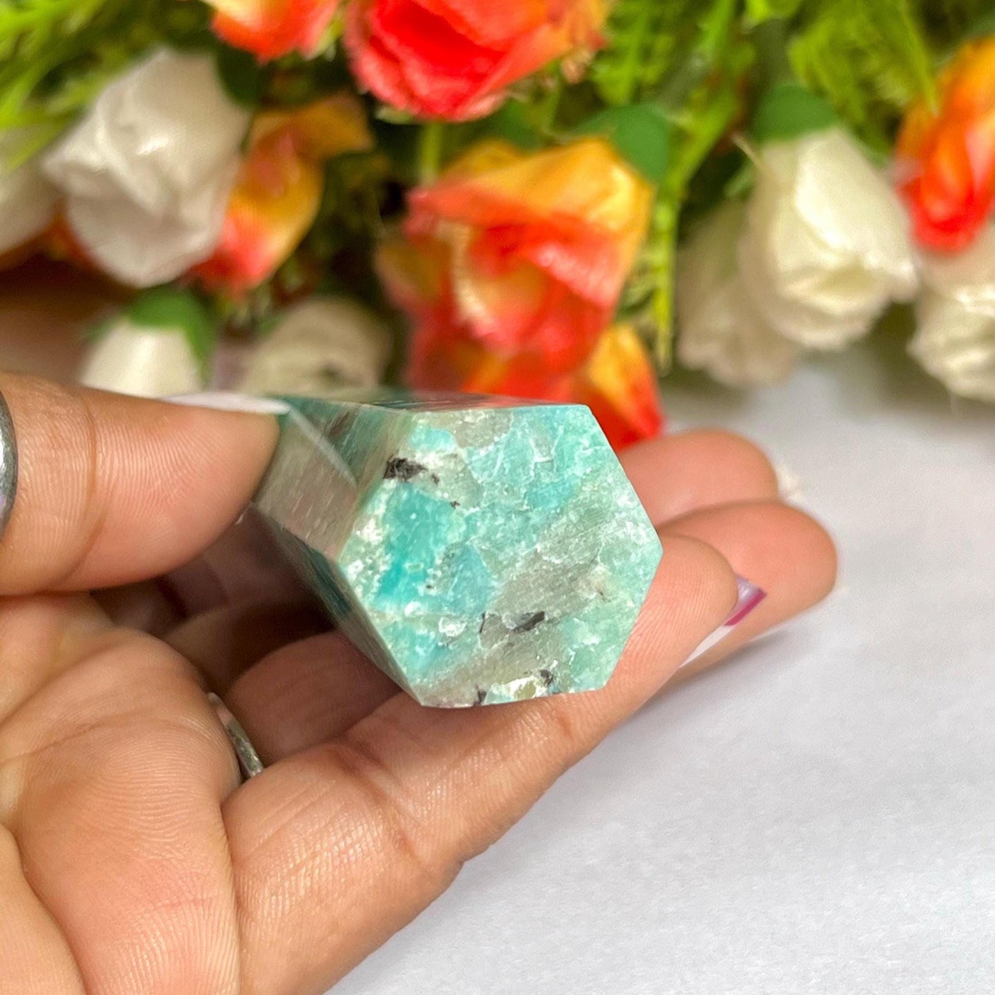 Amazonite Stone Crystal Tower Pencil Point Generator - Gemstone Pencil Crystal Tower Wand Stone Obelisk - Home Car Decor Decoration 3" To 4"