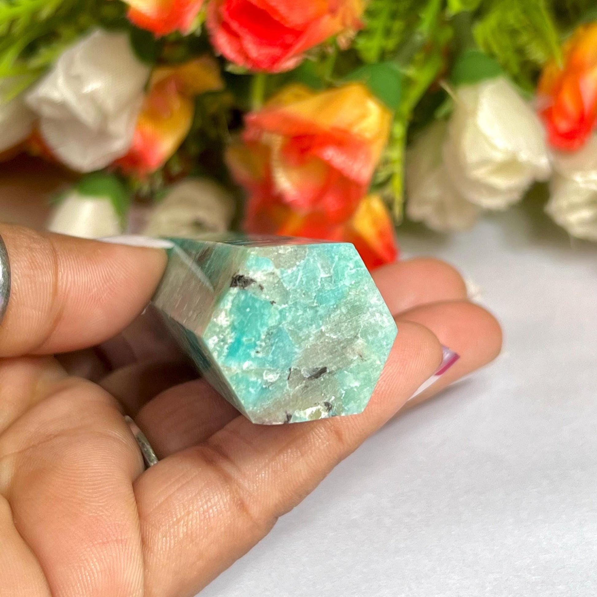Amazonite Stone Crystal Tower Pencil Point Generator - Gemstone Pencil Crystal Tower Wand Stone Obelisk - Home Car Decor Decoration 3" To 4"