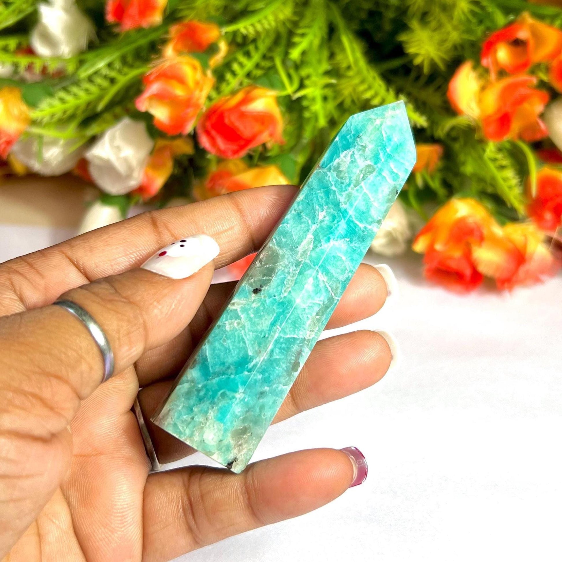 Amazonite Stone Crystal Tower Pencil Point Generator - Gemstone Pencil Crystal Tower Wand Stone Obelisk - Home Car Decor Decoration 3" To 4"