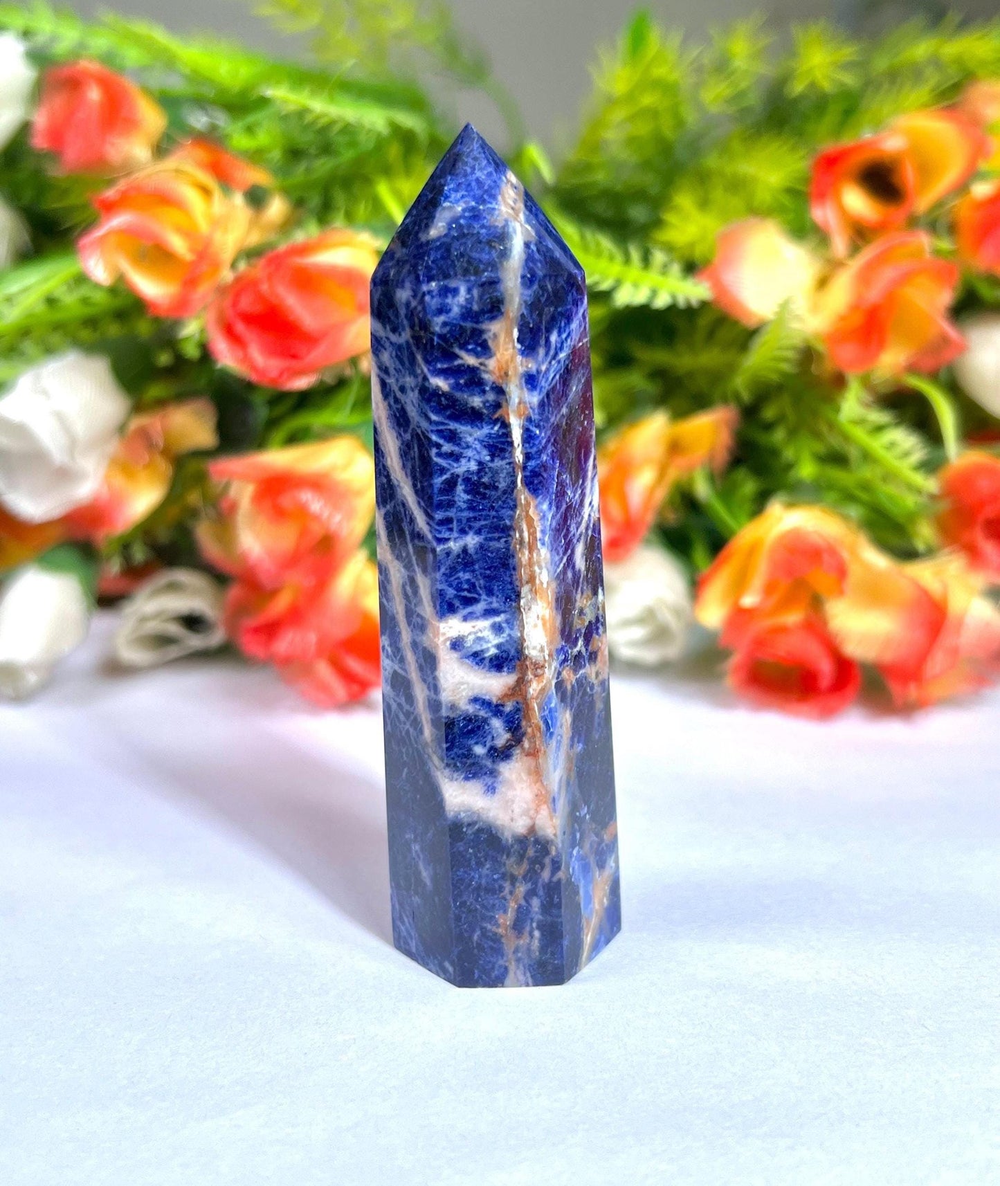 Sodalite Stone Crystal Tower Pencil Point Generator - Gemstone Pencil Crystal Tower Wand Stone Obelisk - Home Car Decor Decoration 3" To 4"