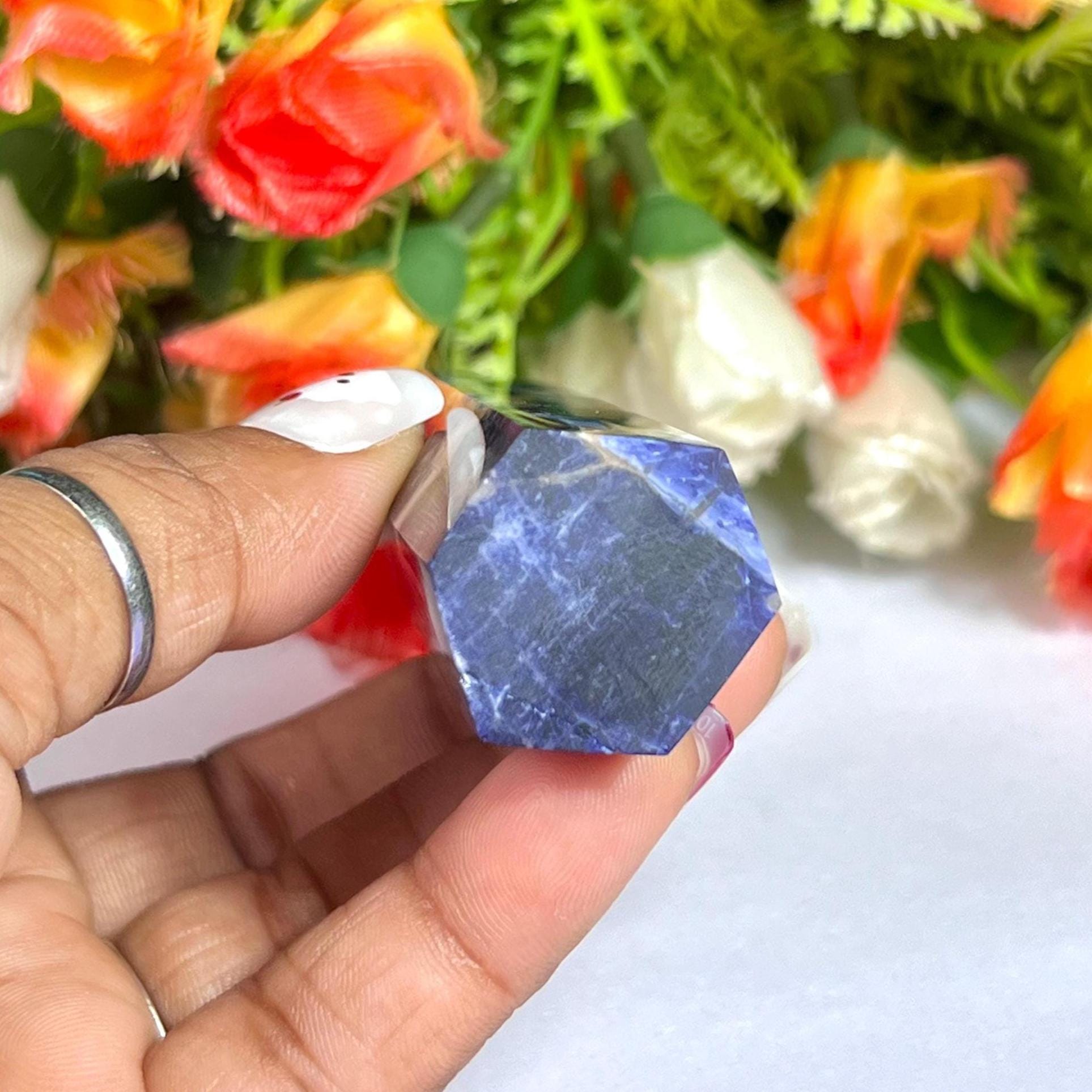 Sodalite Stone Crystal Tower Pencil Point Generator - Gemstone Pencil Crystal Tower Wand Stone Obelisk - Home Car Decor Decoration 3" To 4"