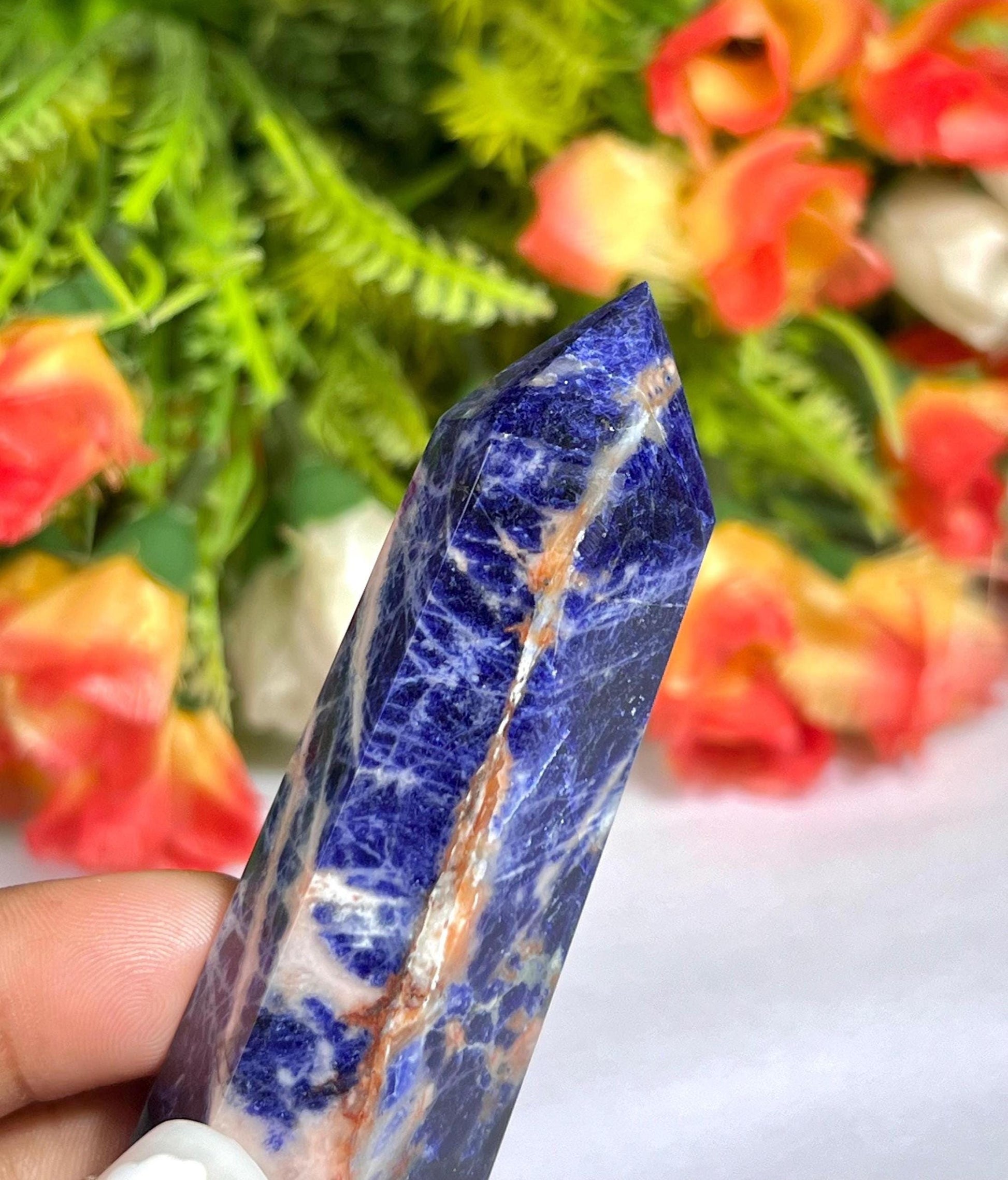 Sodalite Stone Crystal Tower Pencil Point Generator - Gemstone Pencil Crystal Tower Wand Stone Obelisk - Home Car Decor Decoration 3" To 4"