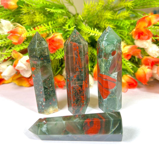 African Bloodstone Crystal Tower Pencil Point Generator-Gemstone Pencil Crystal Tower Wand Stone Obelisk -Home Car Decor Decoration 3" To 4"