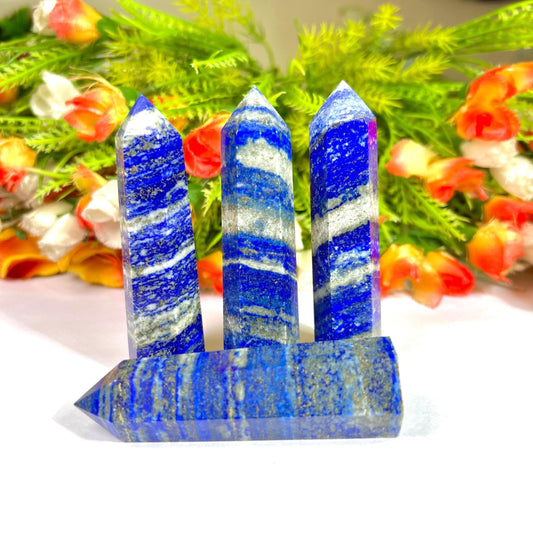 Lapis Lazuli Stone Crystal Tower Pencil Point Generator-Gemstone Pencil Crystal Tower Wand Stone Obelisk -Home Car Decor Decoration 3" To 4"