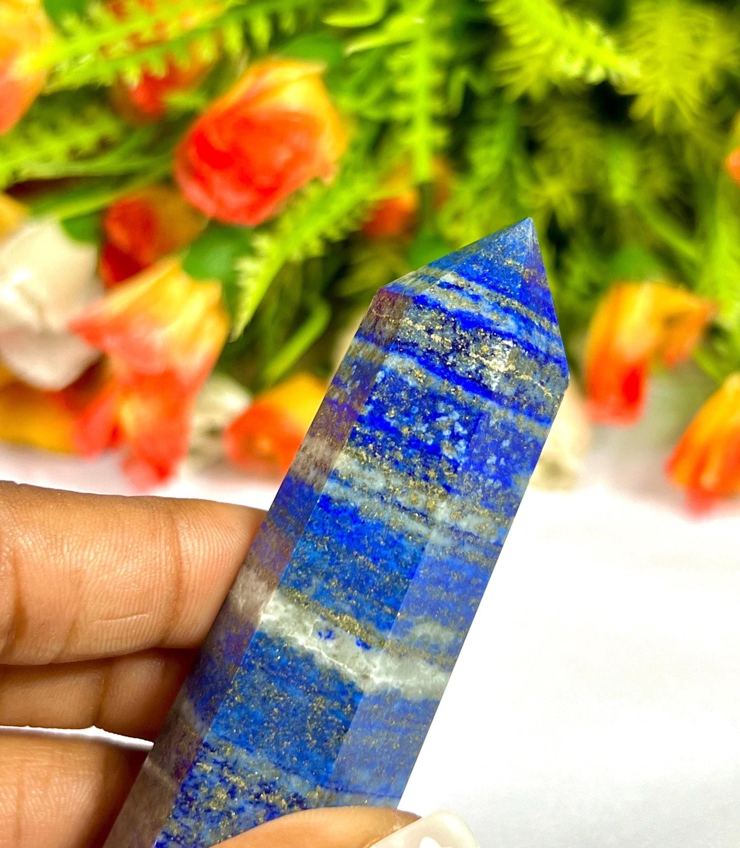 Lapis Lazuli Stone Crystal Tower Pencil Point Generator-Gemstone Pencil Crystal Tower Wand Stone Obelisk -Home Car Decor Decoration 3" To 4"