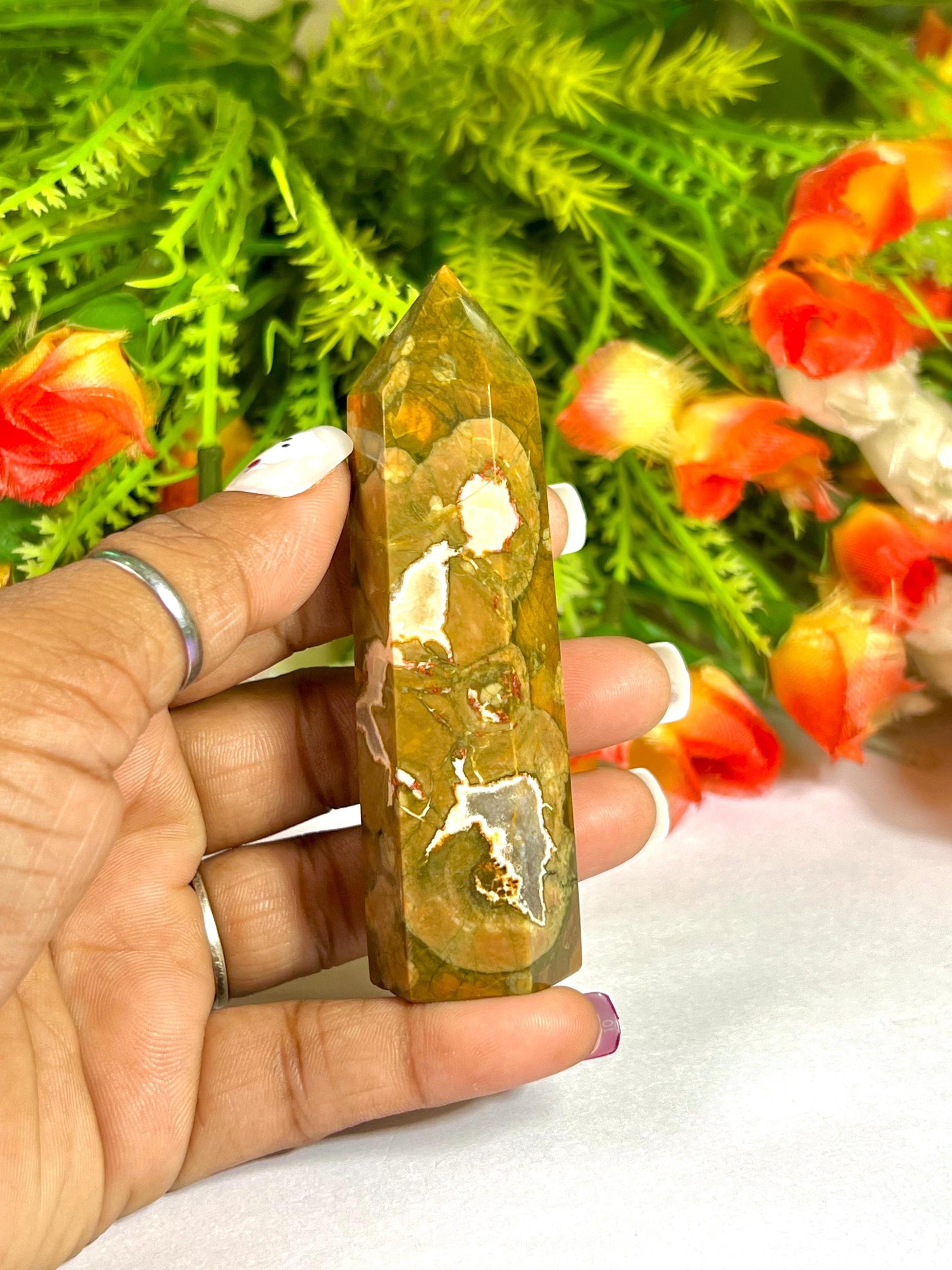 Rhyolite Stone Crystal Tower Pencil Point Generator-Gemstone Pencil Crystal Tower Wand Stone Obelisk -Home Car Decor Decoration 3" To 4"