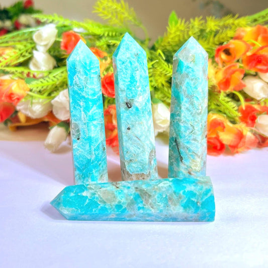 Amazonite Stone Crystal Tower Pencil Point Generator - Gemstone Pencil Crystal Tower Wand Stone Obelisk - Home Car Decor Decoration 3" To 4"