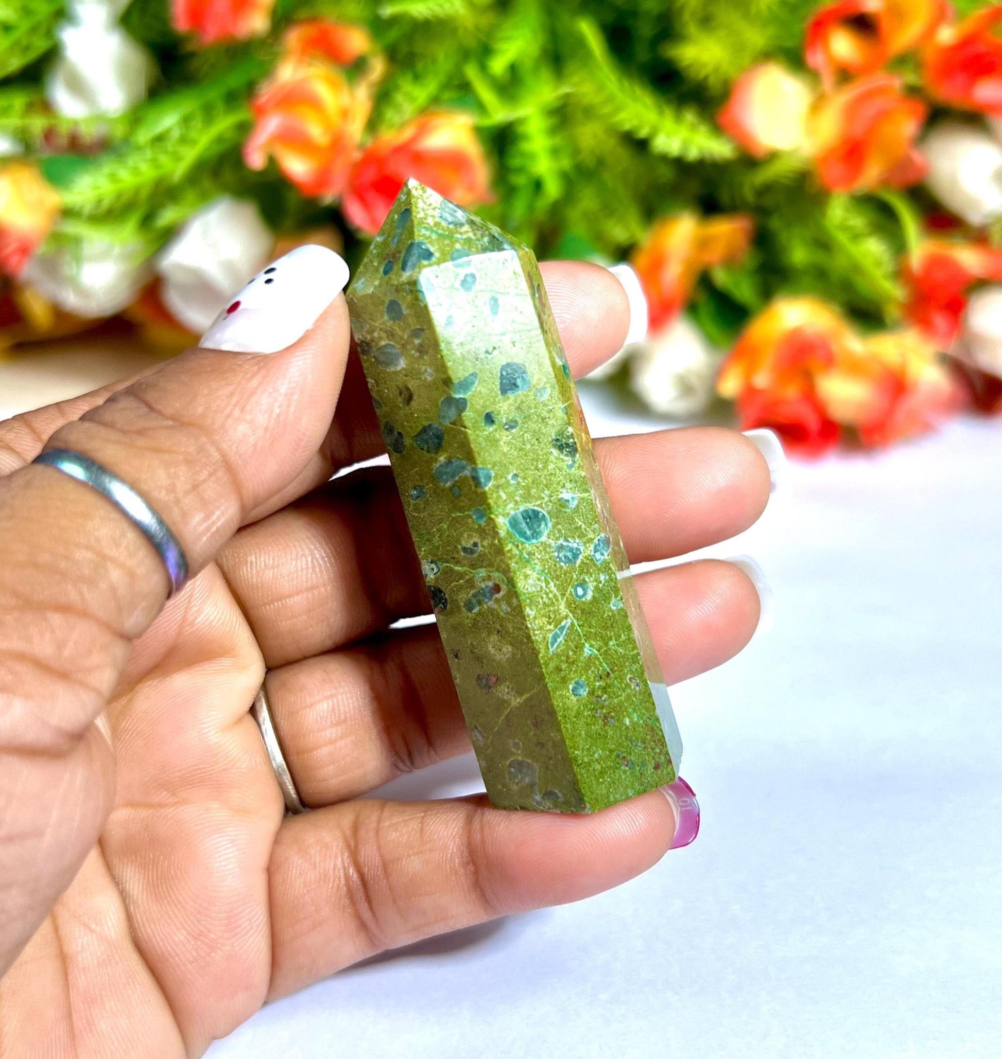 Atlantisite Stone Crystal Tower Pencil Point Generator-Gemstone Pencil Crystal Tower Wand Stone Obelisk -Home Car Decor Decoration 2" To 3"