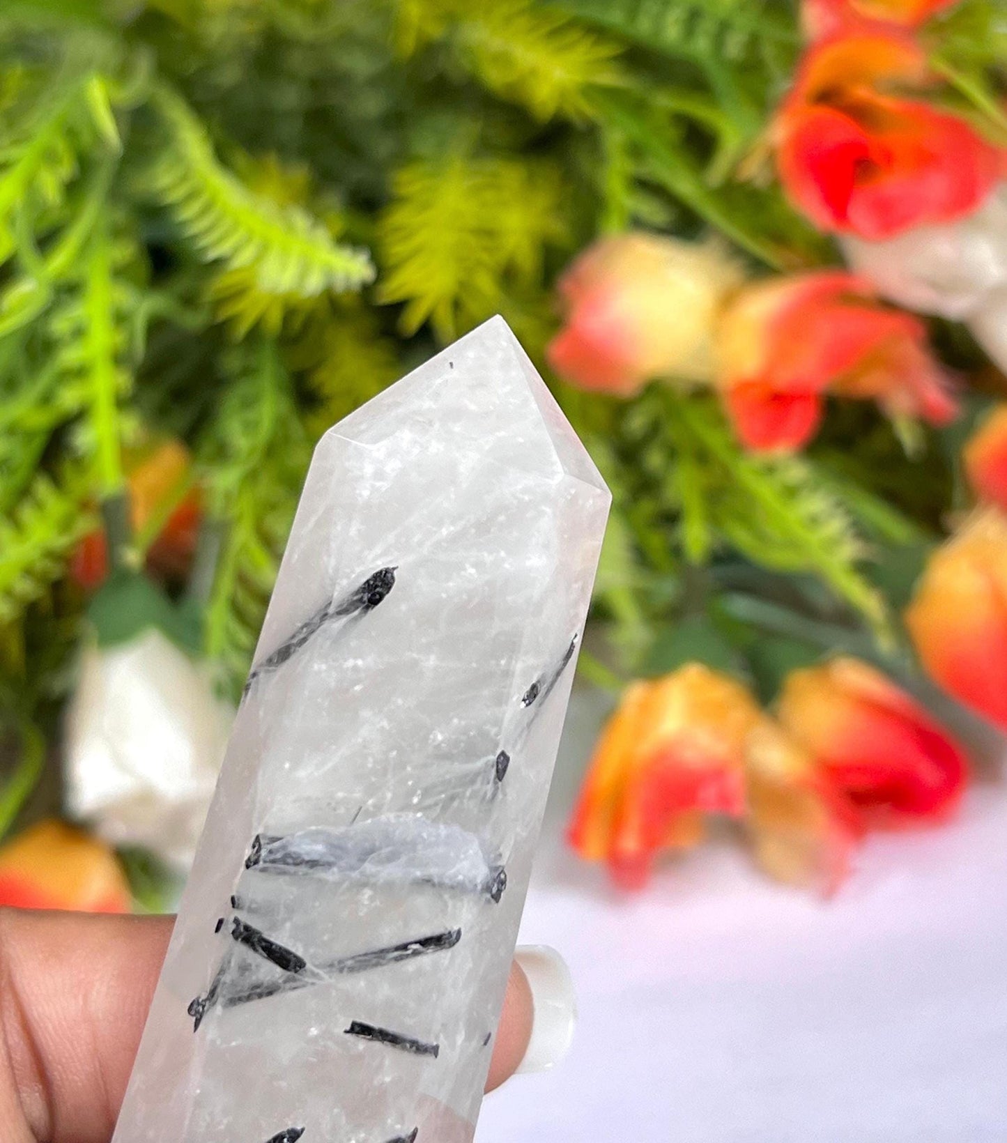 Tourmalated Quartz Stone Tower Pencil Point Generator-Gemstone Pencil Crystal Tower Wand Stone Obelisk -Home Car Decor Decoration 3" To 4"
