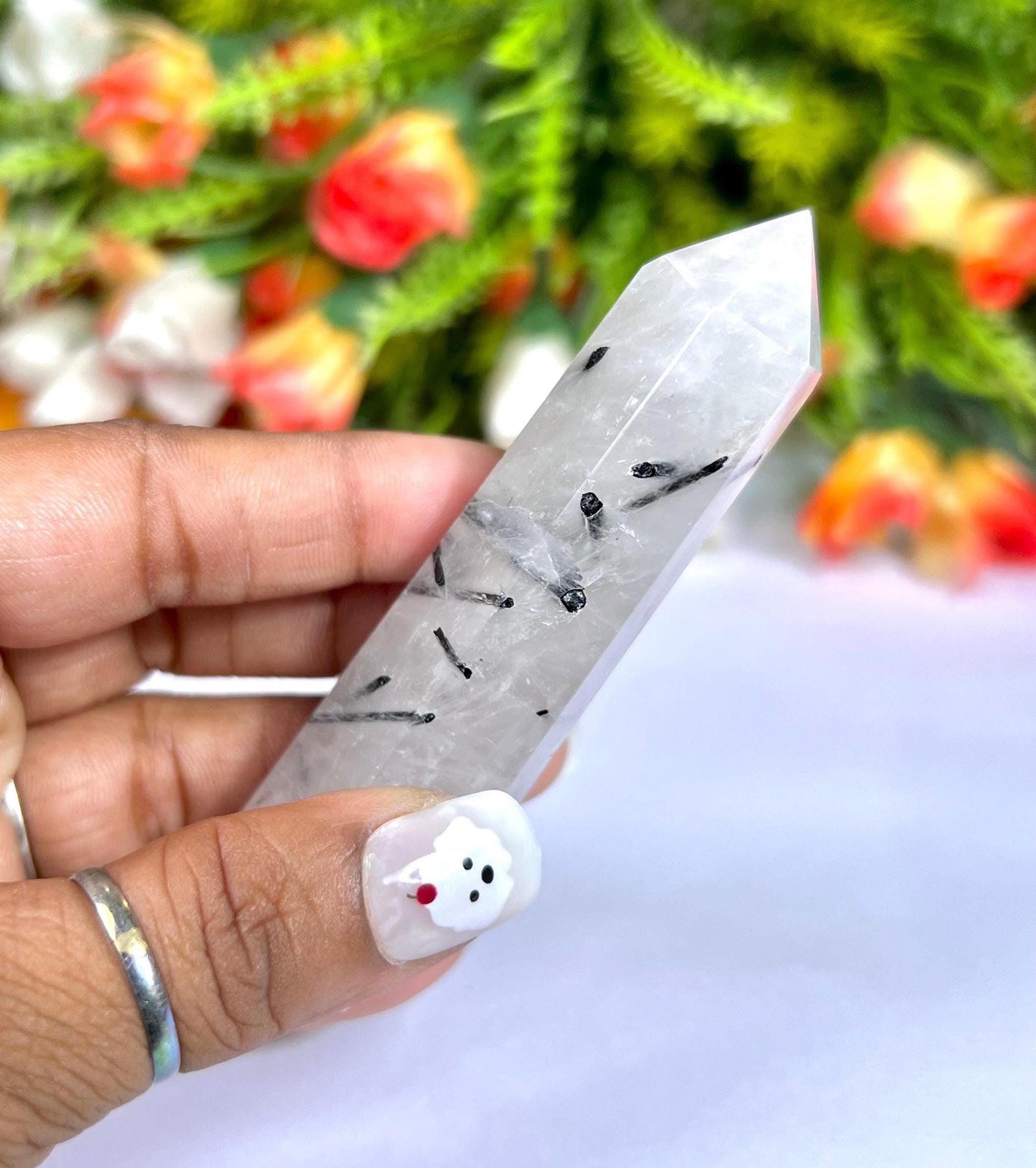 Tourmalated Quartz Stone Tower Pencil Point Generator-Gemstone Pencil Crystal Tower Wand Stone Obelisk -Home Car Decor Decoration 3" To 4"