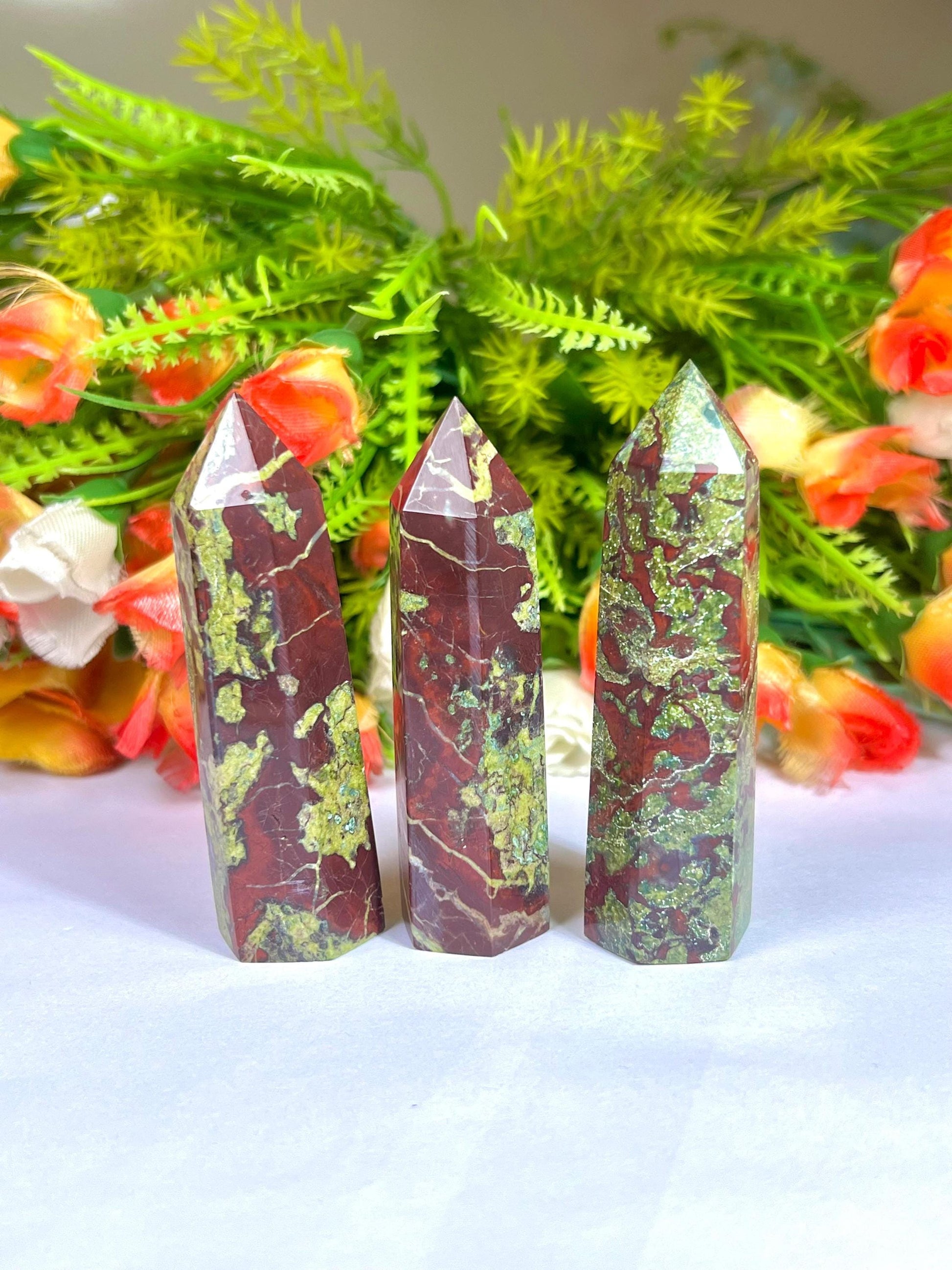 Dragon Blood Stone Tower Pencil Point Generator-Gemstone Pencil Crystal Tower Wand Stone Obelisk -Home Car Decor Decoration 3" To 4"