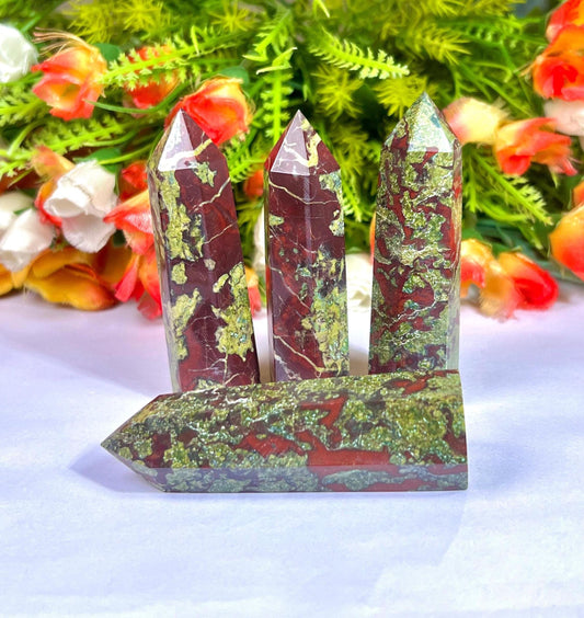 Dragon Blood Stone Tower Pencil Point Generator-Gemstone Pencil Crystal Tower Wand Stone Obelisk -Home Car Decor Decoration 3" To 4"