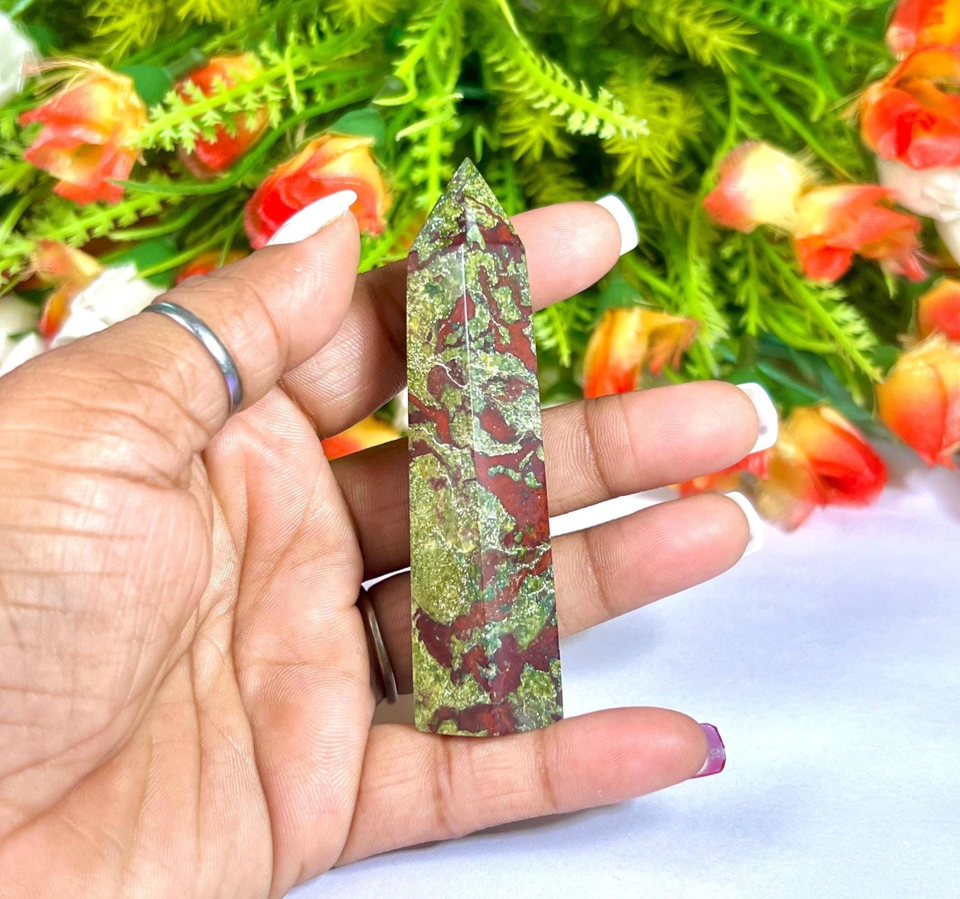 Dragon Blood Stone Tower Pencil Point Generator-Gemstone Pencil Crystal Tower Wand Stone Obelisk -Home Car Decor Decoration 3" To 4"