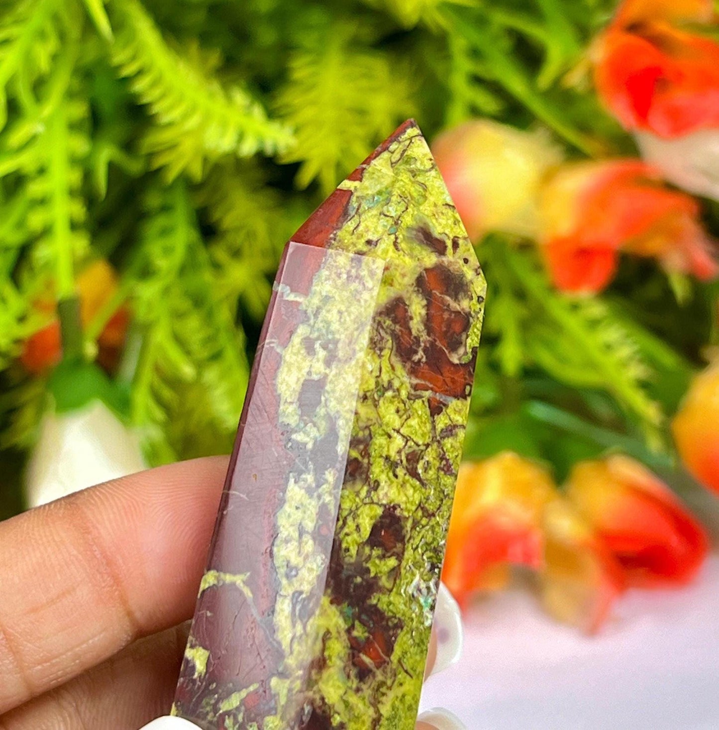 Dragon Blood Stone Tower Pencil Point Generator-Gemstone Pencil Crystal Tower Wand Stone Obelisk -Home Car Decor Decoration 3" To 4"