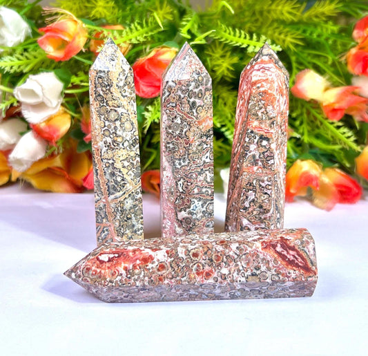 Leopard Skin Jasper Stone Tower Pencil Point Generator-Gemstone Pencil Crystal Tower Wand Stone Obelisk -Home Car Decor Decoration 3" To 4"