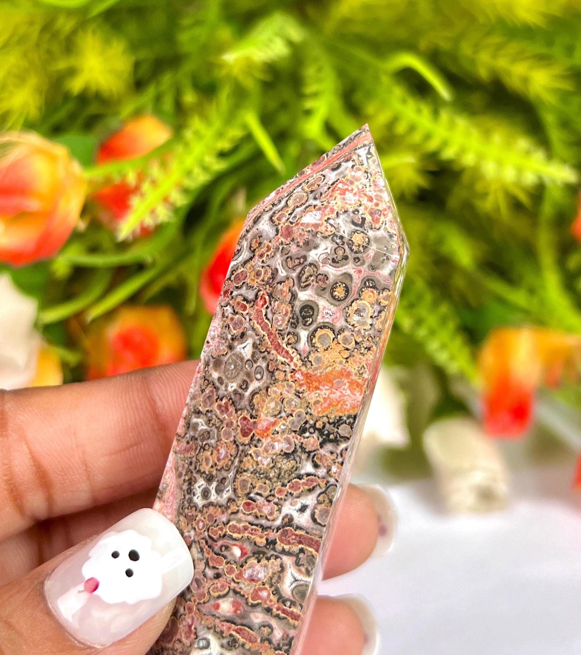Leopard Skin Jasper Stone Tower Pencil Point Generator-Gemstone Pencil Crystal Tower Wand Stone Obelisk -Home Car Decor Decoration 3" To 4"