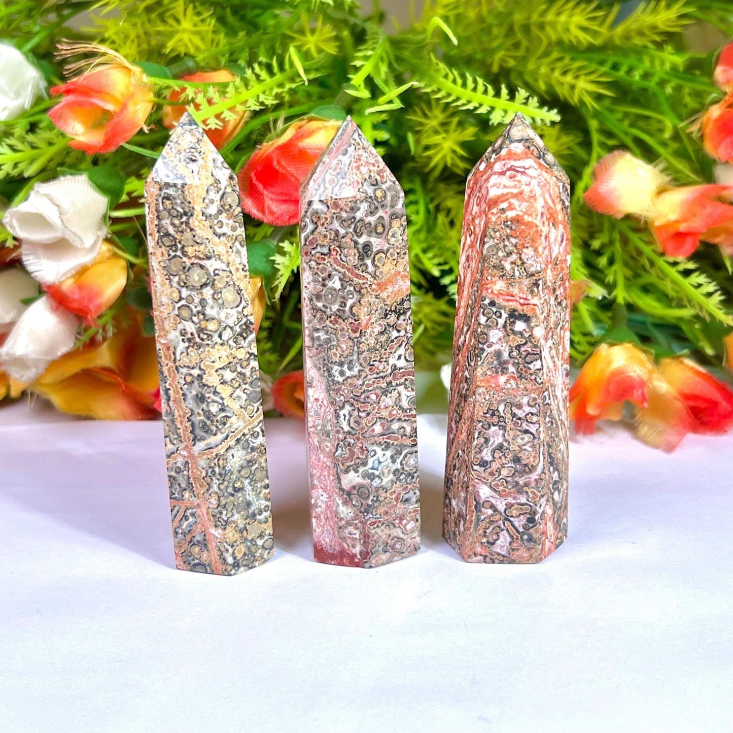 Leopard Skin Jasper Stone Tower Pencil Point Generator-Gemstone Pencil Crystal Tower Wand Stone Obelisk -Home Car Decor Decoration 3" To 4"