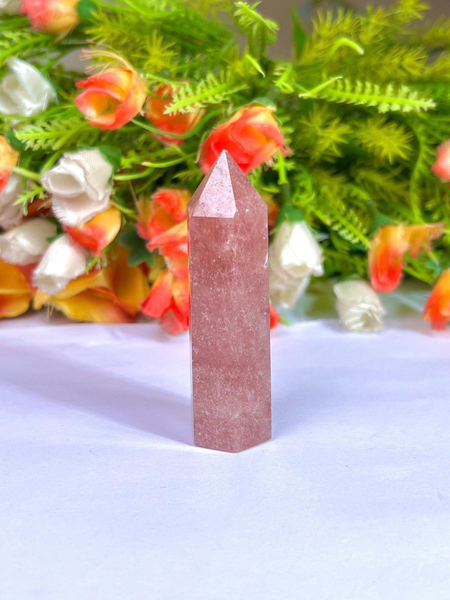 Strawberry Quartz Stone Tower Pencil Point Generator-Gemstone Pencil Crystal Tower Wand Stone Obelisk -Home Car Decor Decoration 3" To 4"