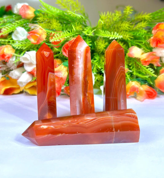 Red Sulemani Stone Tower Pencil Point Generator-Gemstone Pencil Crystal Tower Wand Stone Obelisk -Home Car Decor Decoration 3" To 4"