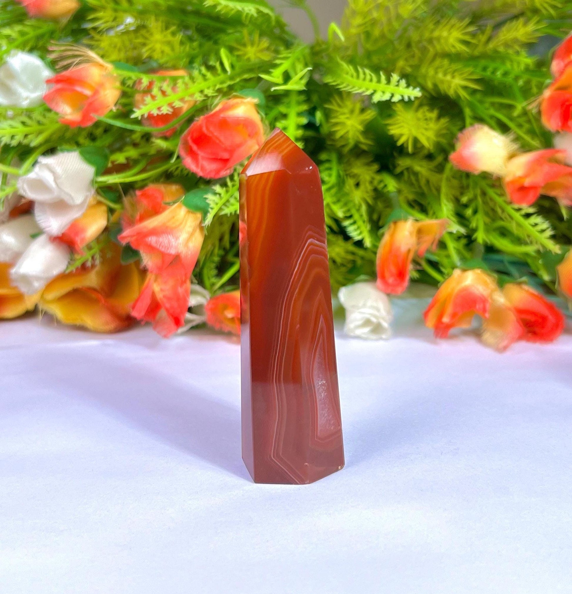 Red Sulemani Stone Tower Pencil Point Generator-Gemstone Pencil Crystal Tower Wand Stone Obelisk -Home Car Decor Decoration 3" To 4"