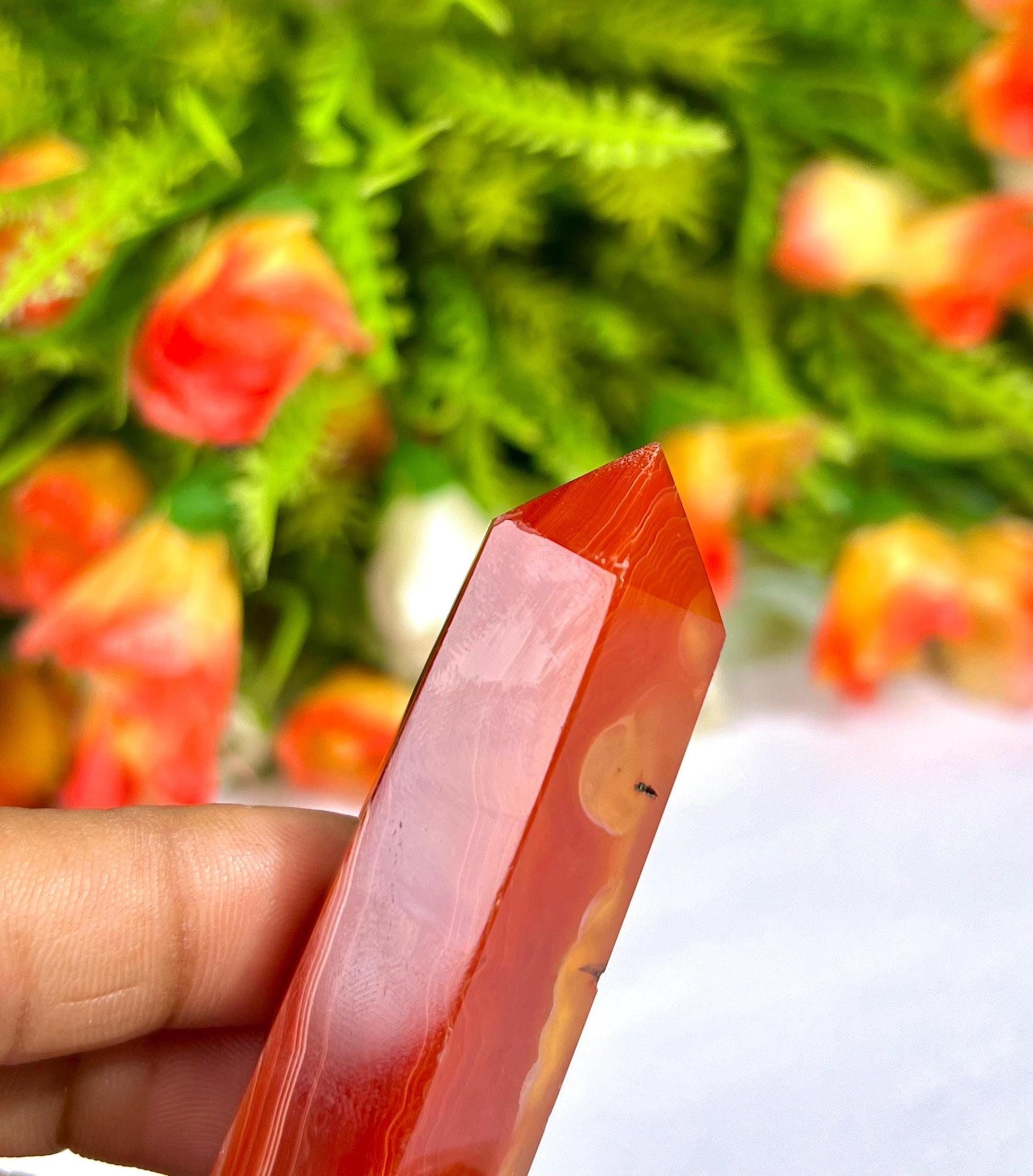 Red Sulemani Stone Tower Pencil Point Generator-Gemstone Pencil Crystal Tower Wand Stone Obelisk -Home Car Decor Decoration 3" To 4"