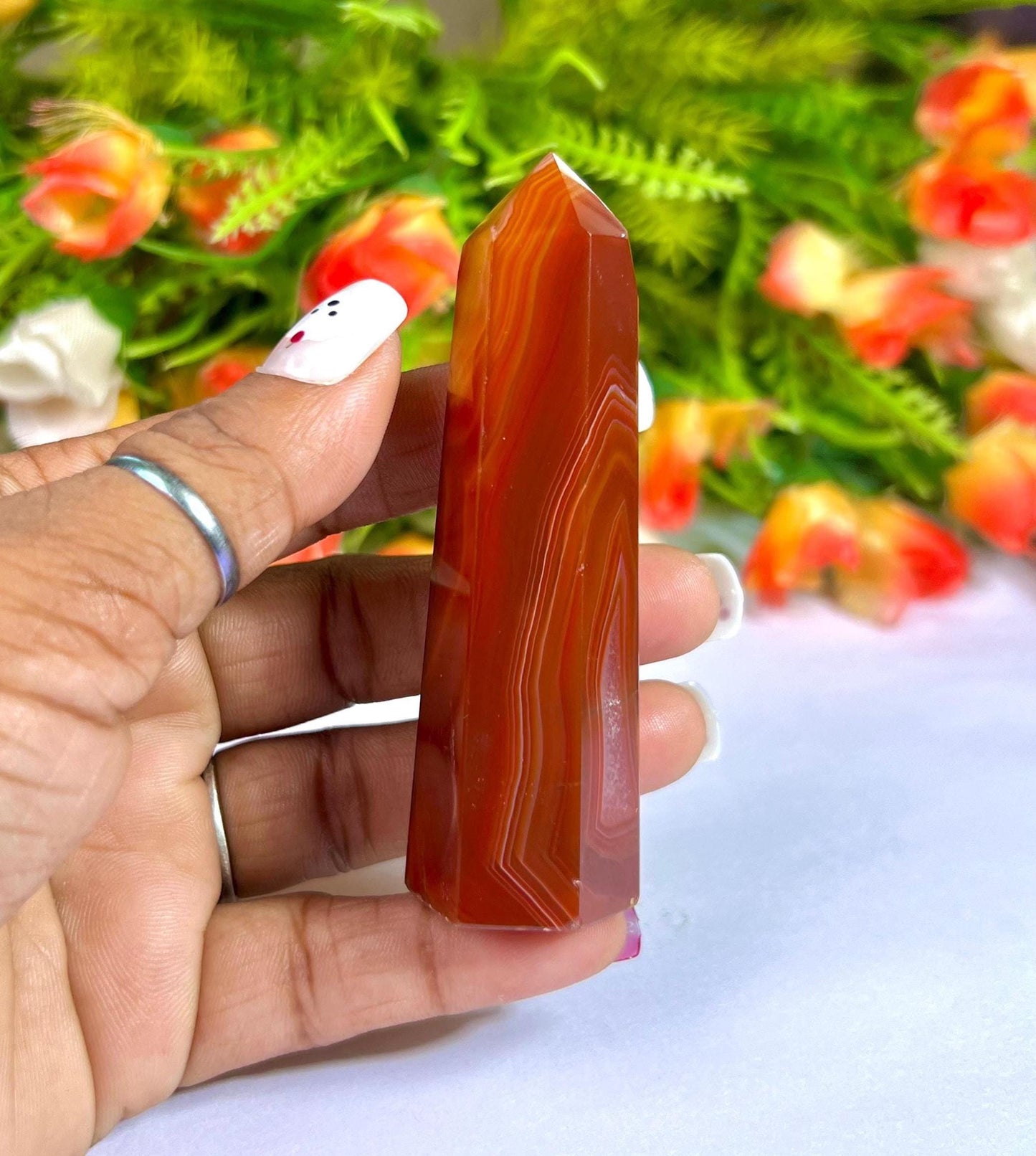 Red Sulemani Stone Tower Pencil Point Generator-Gemstone Pencil Crystal Tower Wand Stone Obelisk -Home Car Decor Decoration 3" To 4"