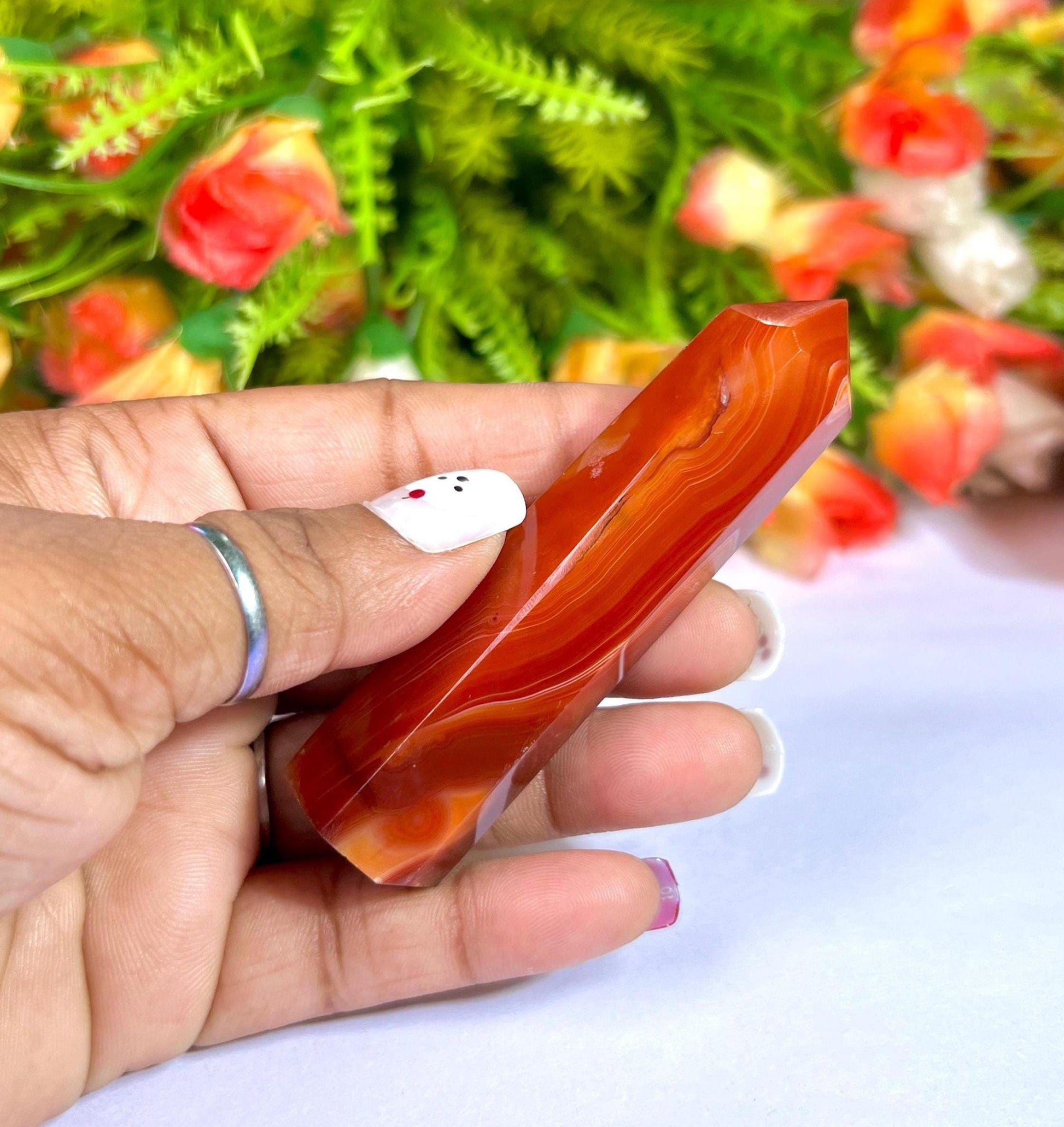 Red Sulemani Stone Tower Pencil Point Generator-Gemstone Pencil Crystal Tower Wand Stone Obelisk -Home Car Decor Decoration 3" To 4"