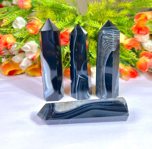 Black Sulemani Stone Tower Pencil Point Generator-Gemstone Pencil Crystal Tower Wand Stone Obelisk -Home Car Decor Decoration 3" To 4"