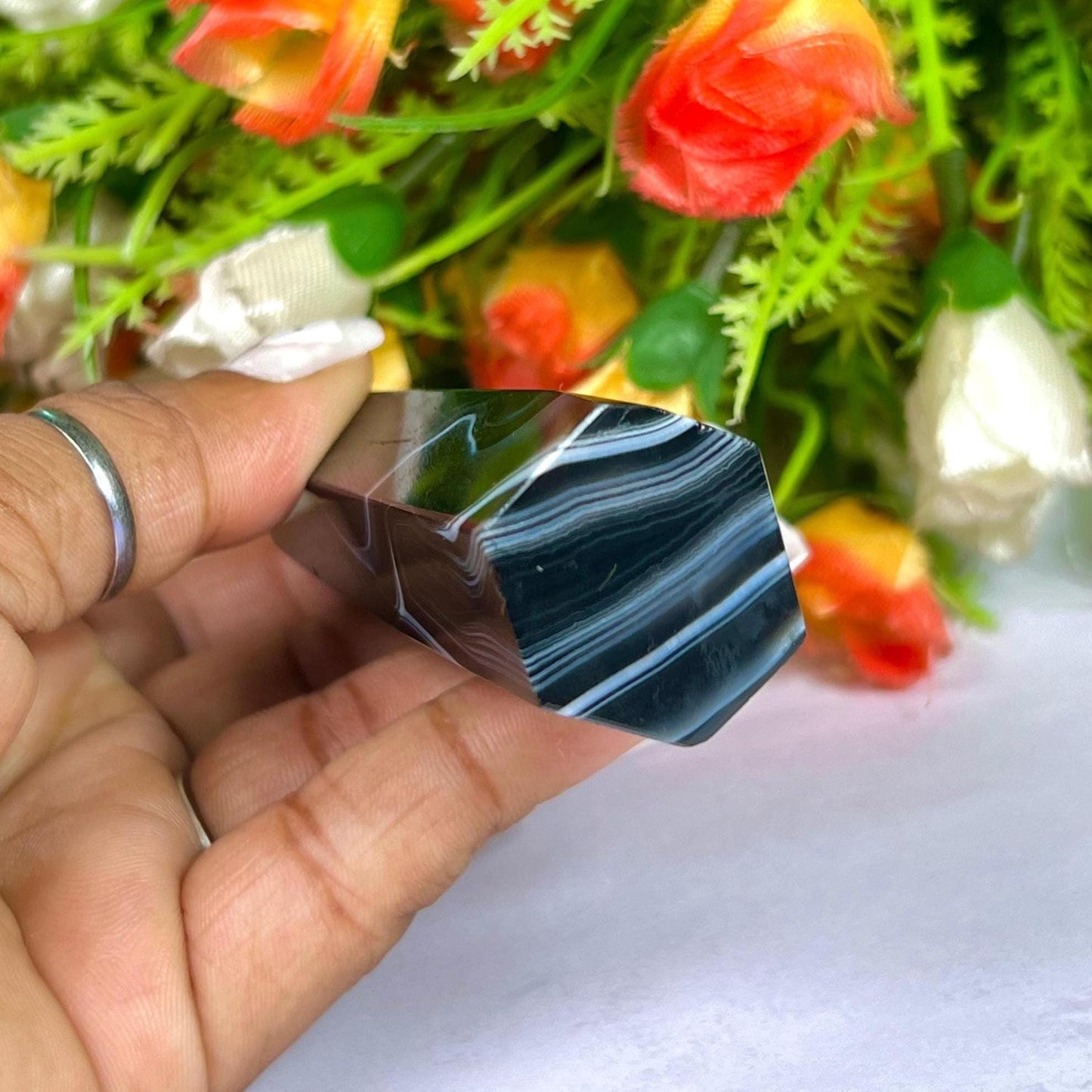Black Sulemani Stone Tower Pencil Point Generator-Gemstone Pencil Crystal Tower Wand Stone Obelisk -Home Car Decor Decoration 3" To 4"