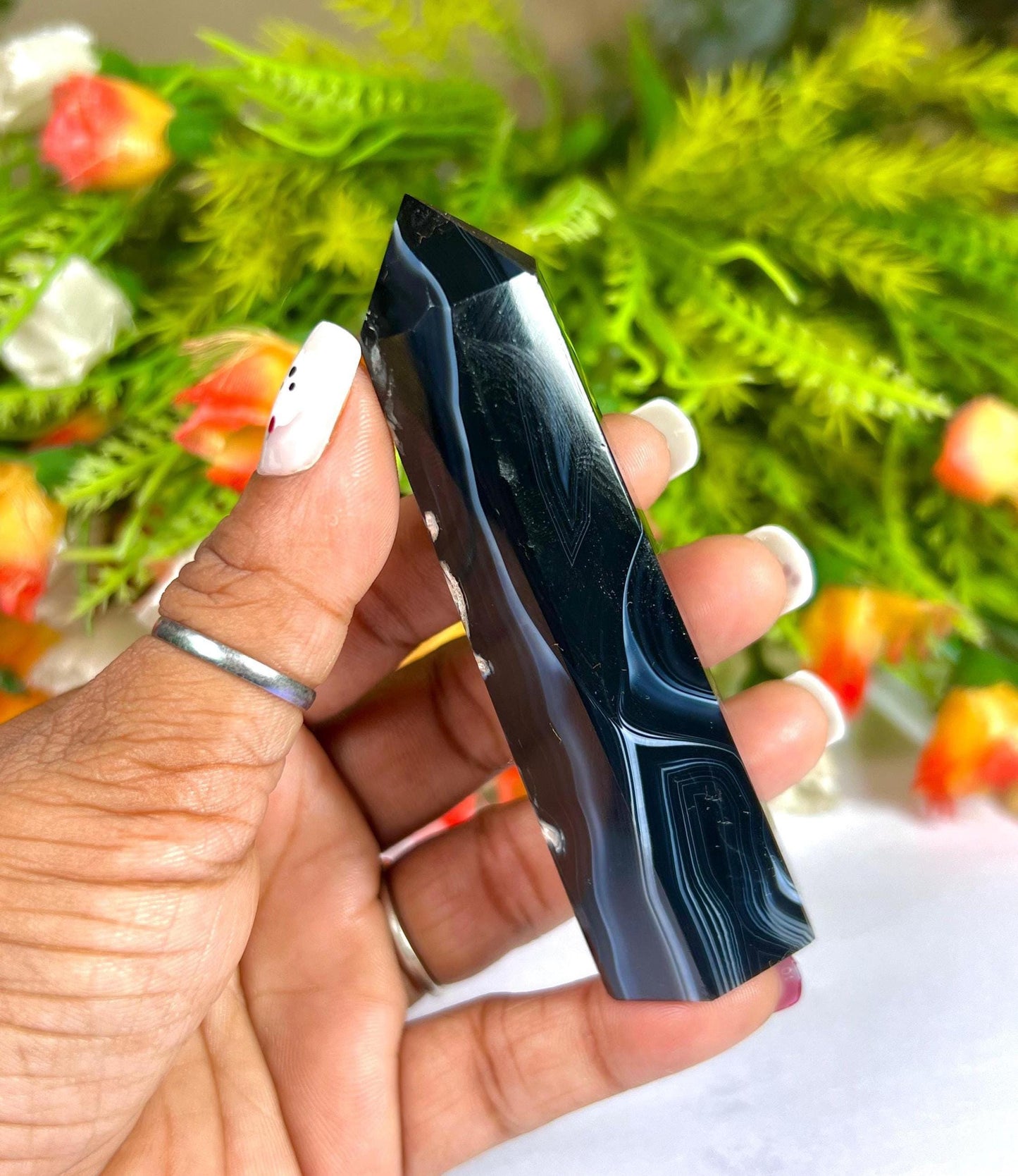 Black Sulemani Stone Tower Pencil Point Generator-Gemstone Pencil Crystal Tower Wand Stone Obelisk -Home Car Decor Decoration 3" To 4"