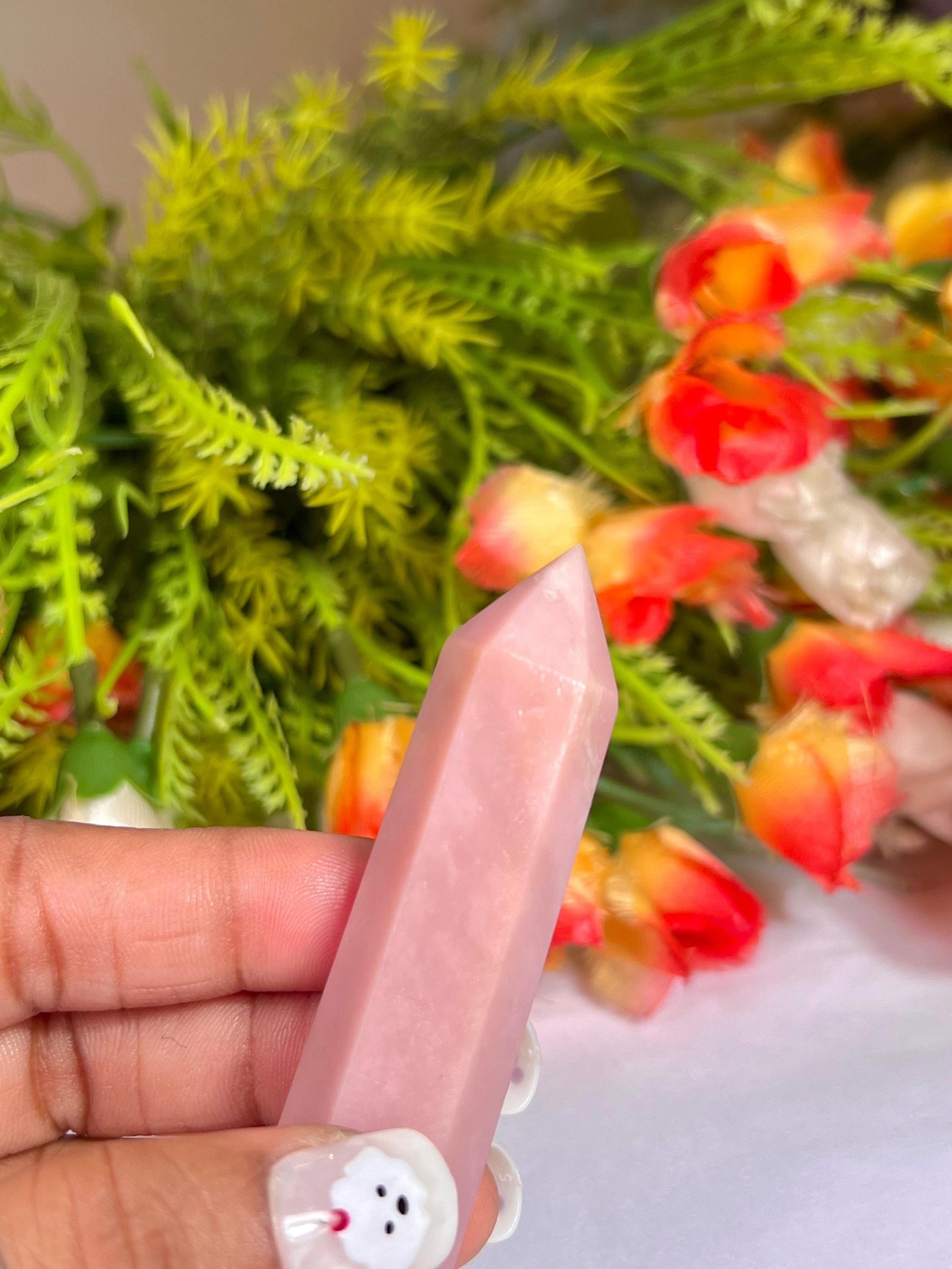 Pink Opal Stone Tower Pencil Point Generator-Gemstone Pencil Crystal Tower Wand Stone Obelisk -Home Car Decor Decoration 3" To 4"