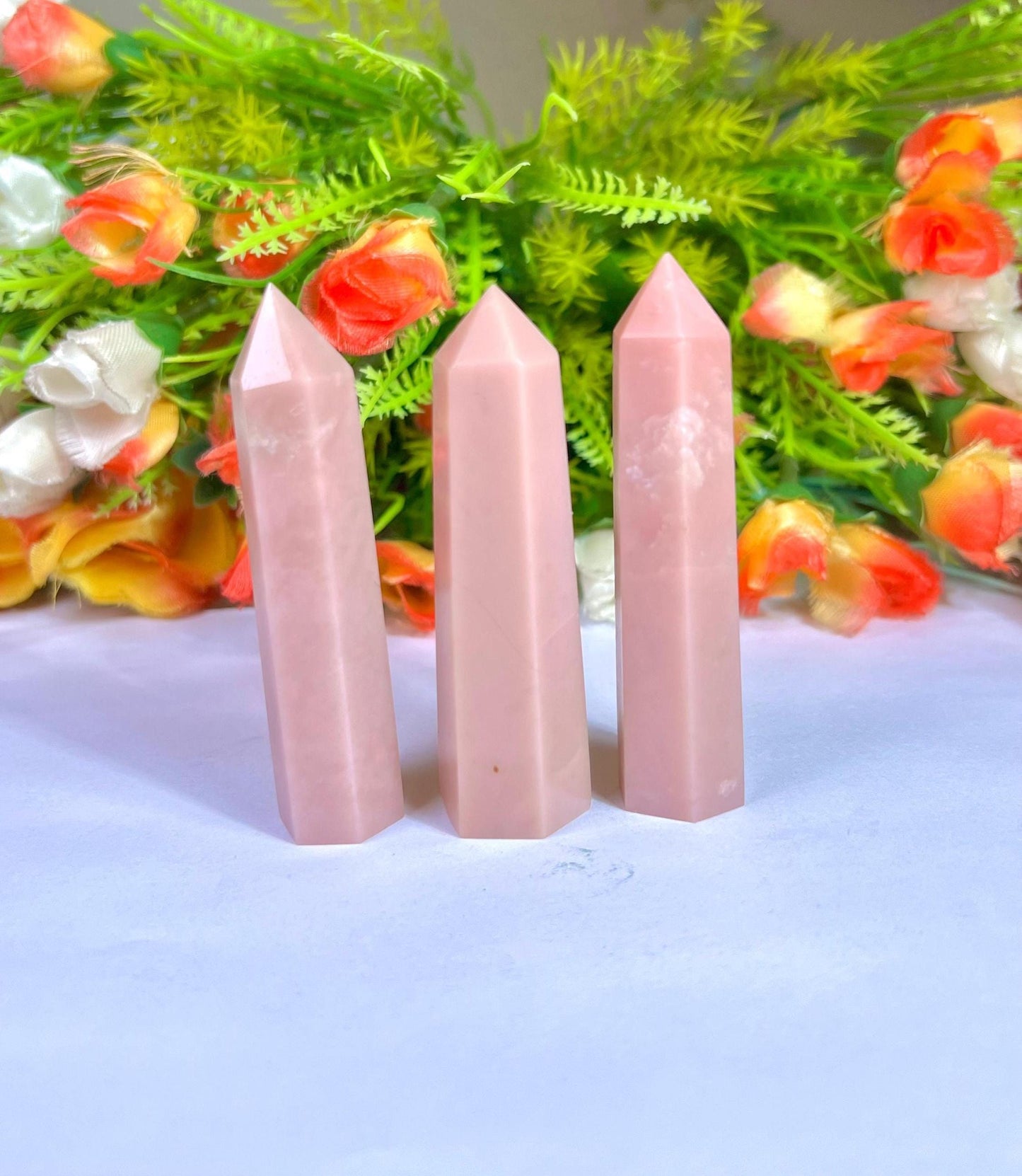 Pink Opal Stone Tower Pencil Point Generator-Gemstone Pencil Crystal Tower Wand Stone Obelisk -Home Car Decor Decoration 3" To 4"