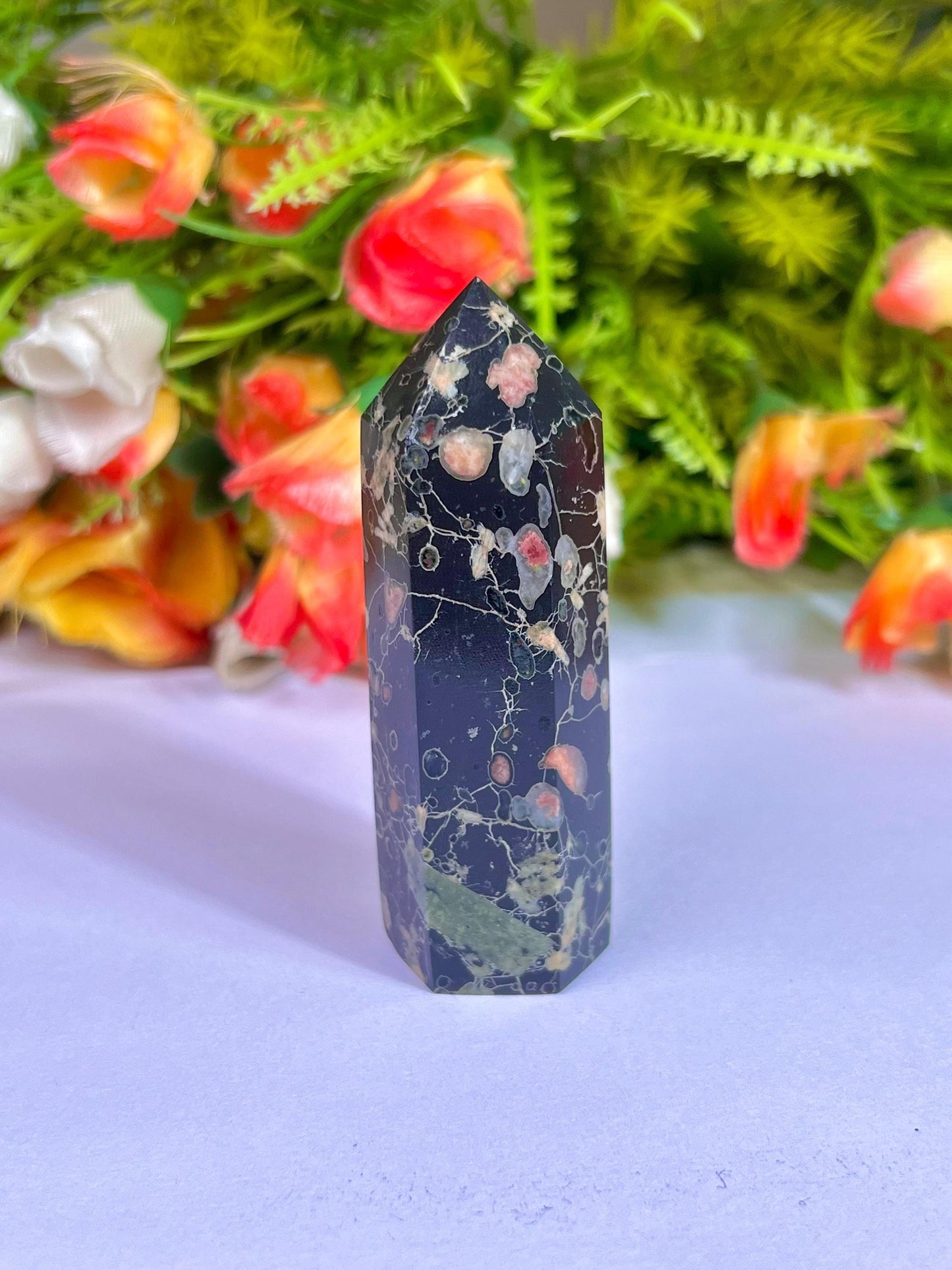 Plum Blossom Jasper Stone Tower Pencil Point Generator-Gemstone Pencil Crystal Tower Wand Stone Obelisk -Home Car Decor Decoration 3" To 4"