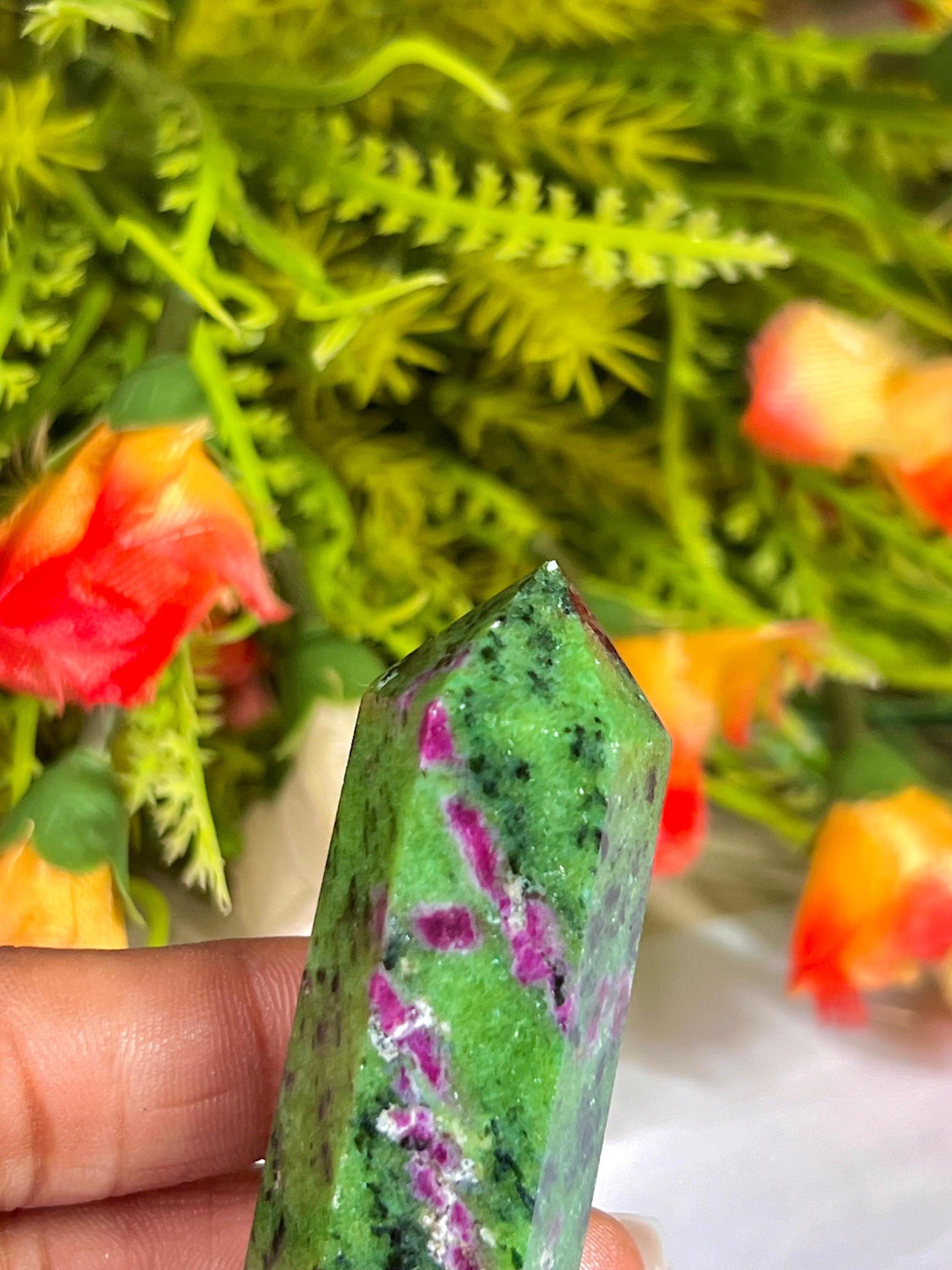 African Ruby Zoisite Stone Tower Pencil Point Generator-Gemstone Pencil Crystal Tower Wand Stone Obelisk -Home Car Decor Decoration 3" To 4"