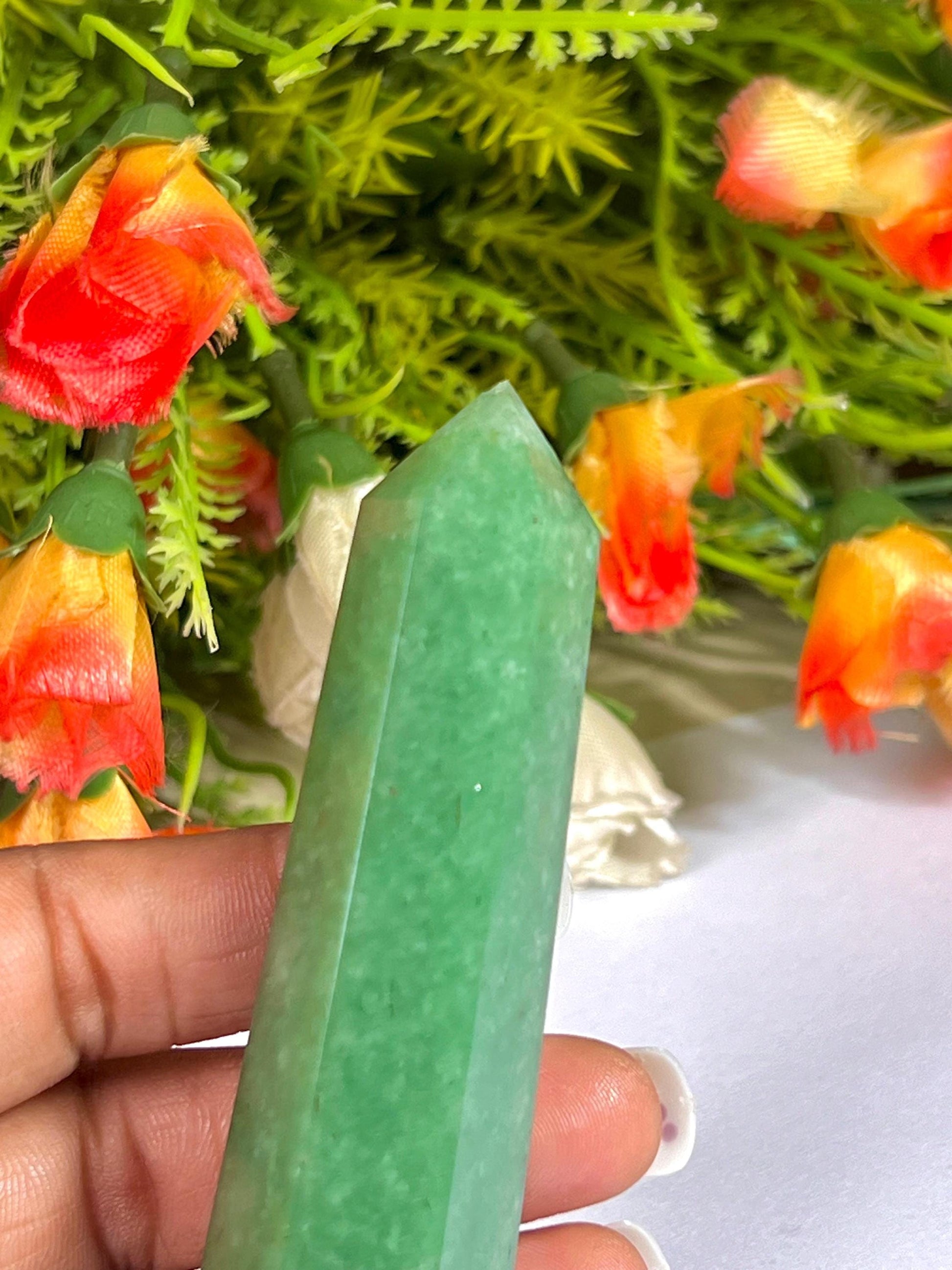 Green Aventurine Stone Tower Pencil Point Generator-Gemstone Pencil Crystal Tower Wand Stone Obelisk -Home Car Decor Decoration 3" To 4"