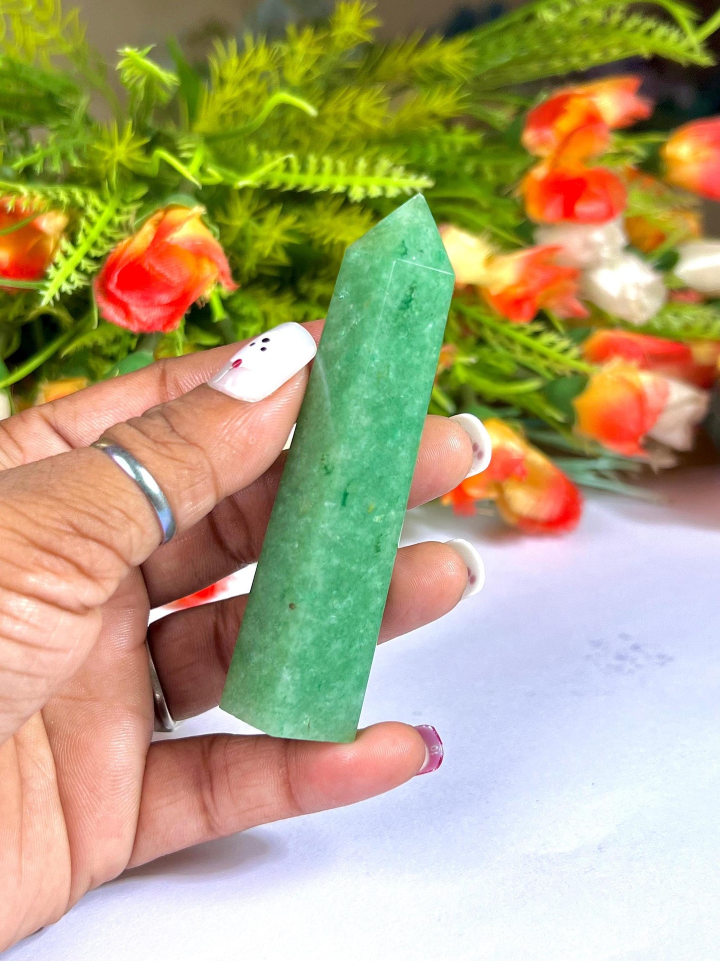 Green Aventurine Stone Tower Pencil Point Generator-Gemstone Pencil Crystal Tower Wand Stone Obelisk -Home Car Decor Decoration 3" To 4"